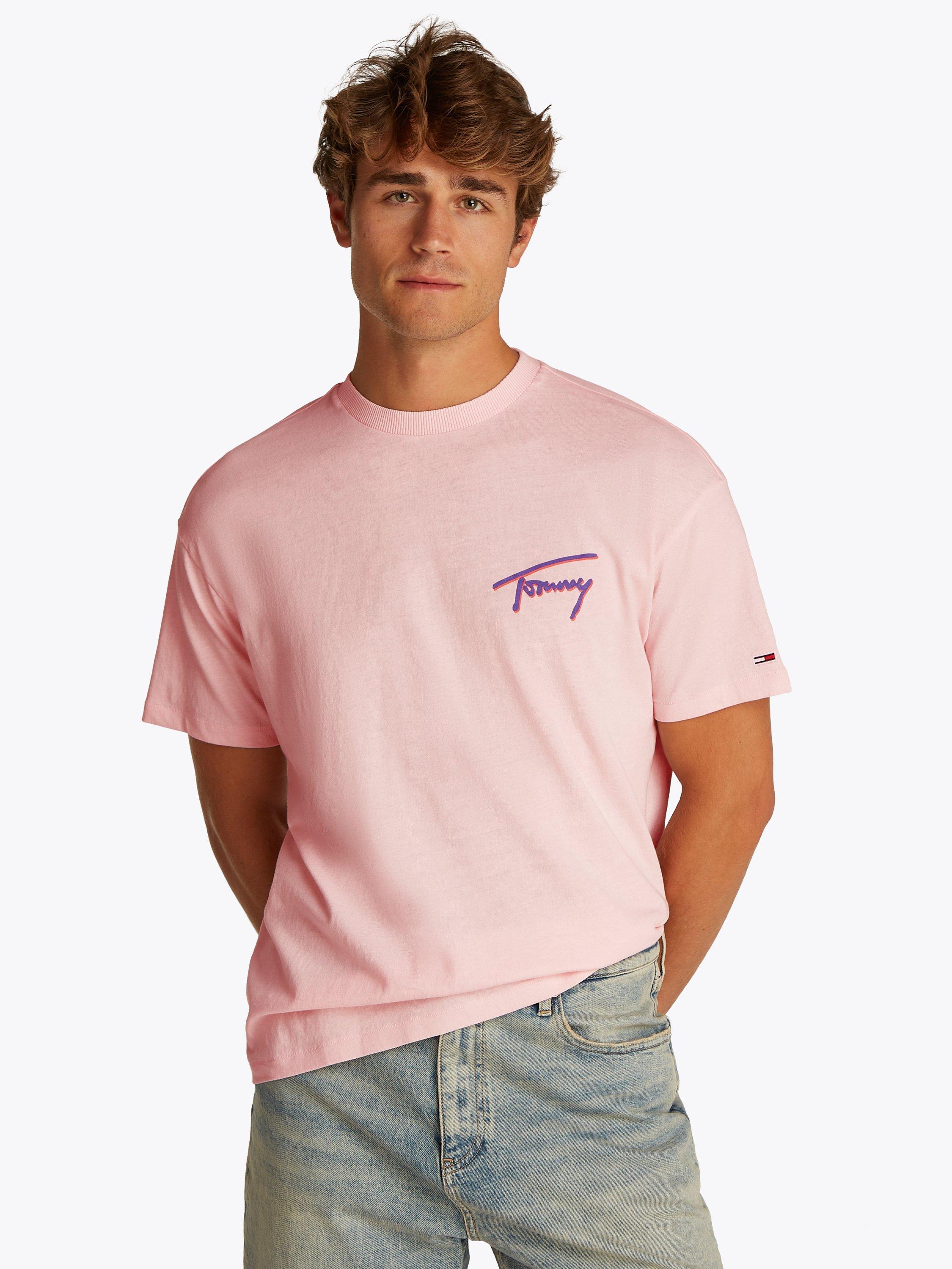Product image 1 of 7, which shows Tommy Jeans Cotton Regular Fit Short Sleeve Logo T-Shirt, Precious Pink, S