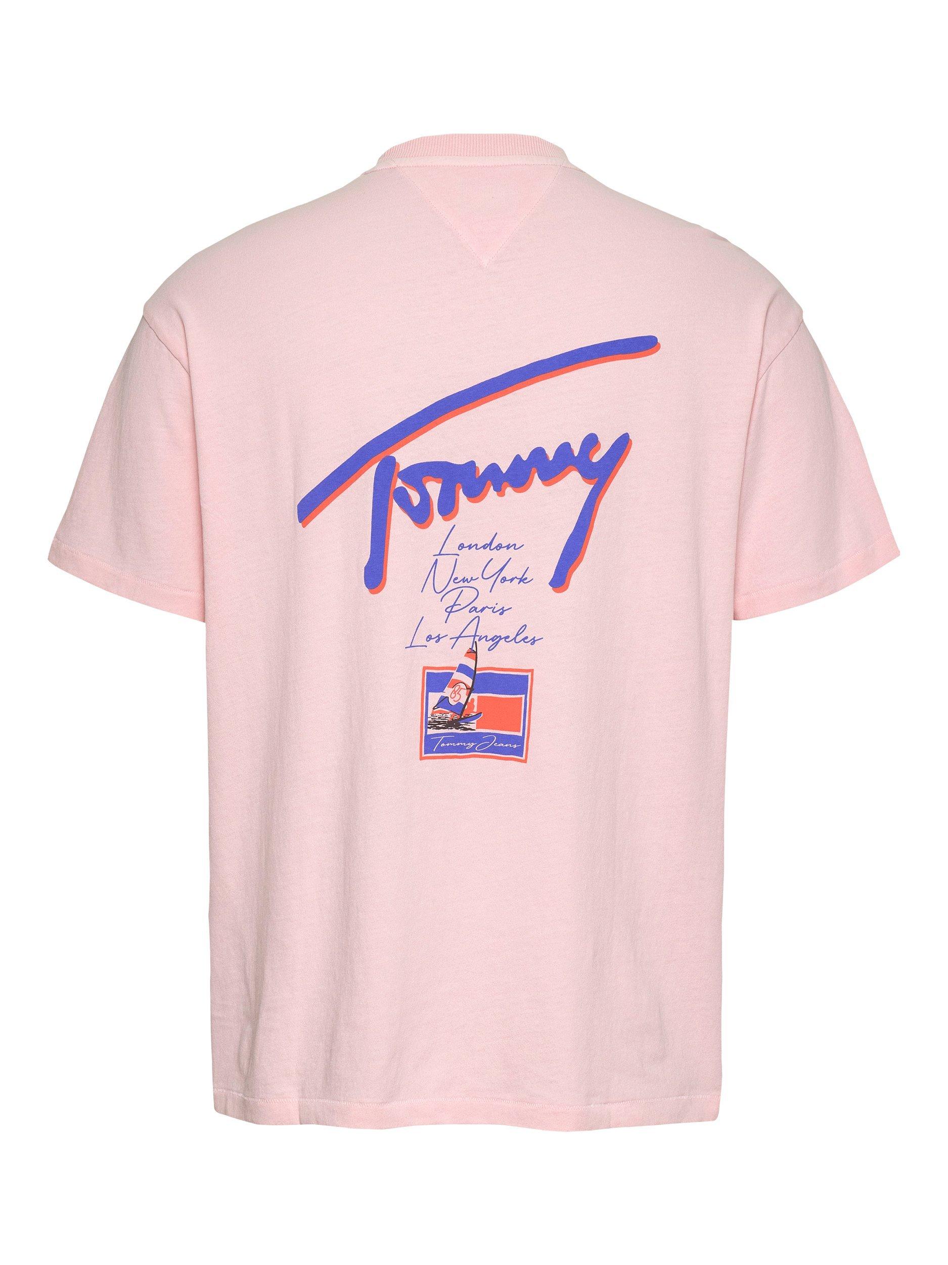 Product image 6 of 7, which shows Tommy Jeans Cotton Regular Fit Short Sleeve Logo T-Shirt, Precious Pink, S