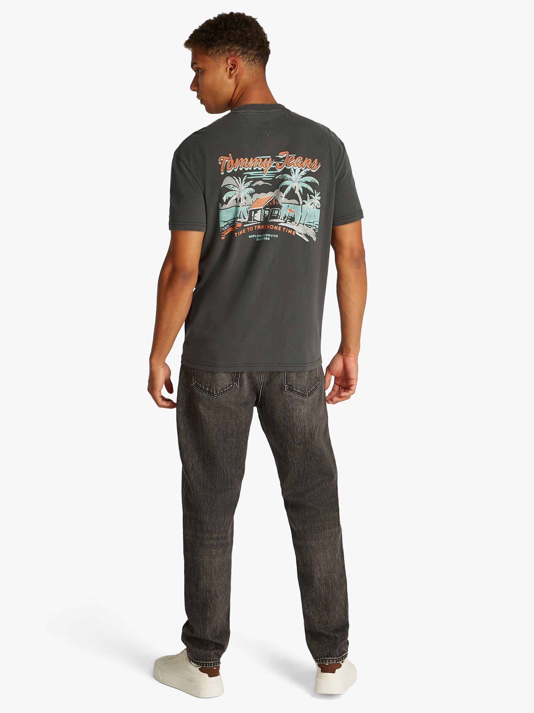 Product image 3 of 8, which shows Tommy Jeans Cotton Regular Fit Short Sleeve Cabana Print T-Shirt, Black, XS