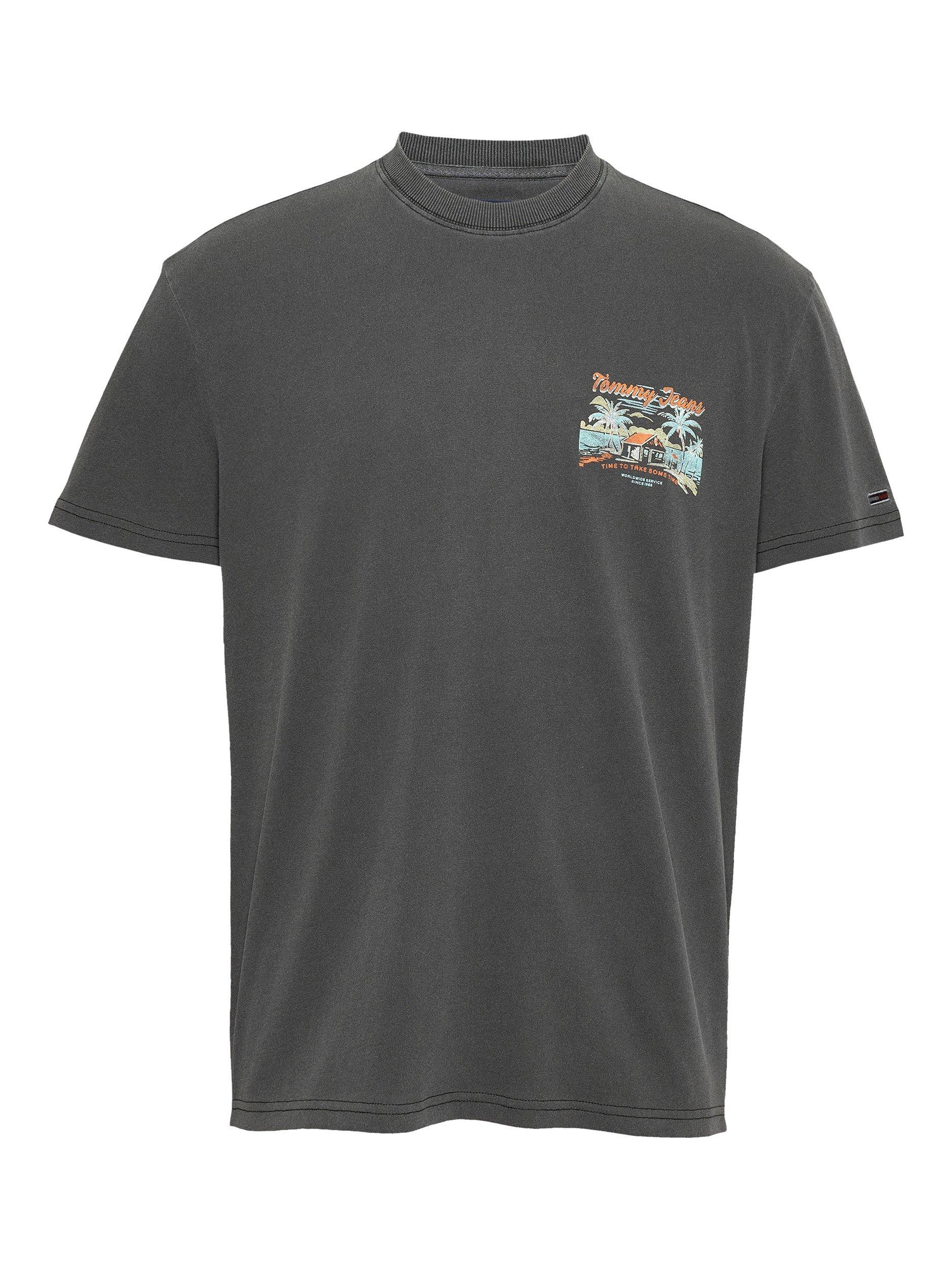 Product image 5 of 8, which shows Tommy Jeans Cotton Regular Fit Short Sleeve Cabana Print T-Shirt, Black, XS