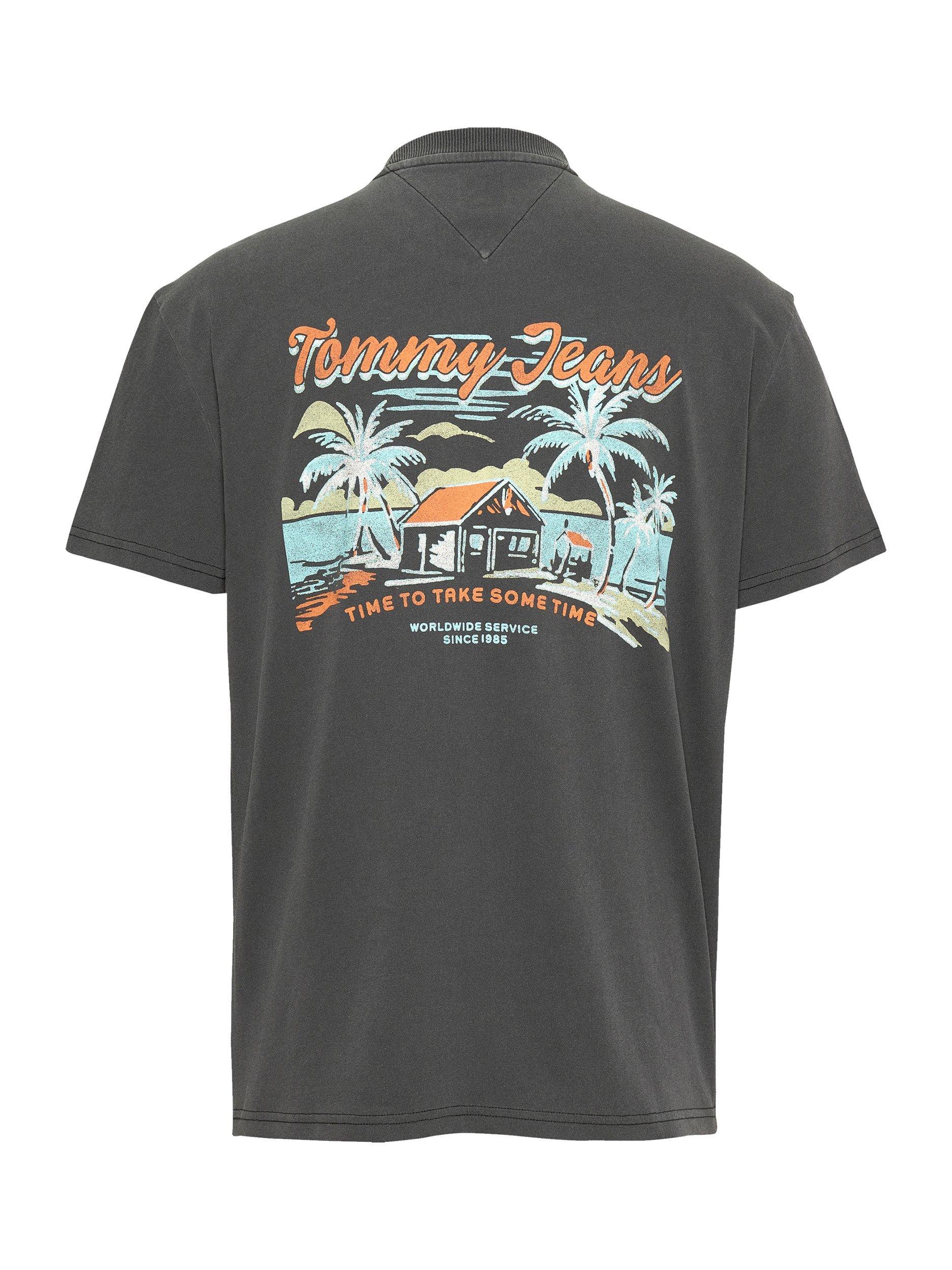 Product image 6 of 8, which shows Tommy Jeans Cotton Regular Fit Short Sleeve Cabana Print T-Shirt, Black, XS