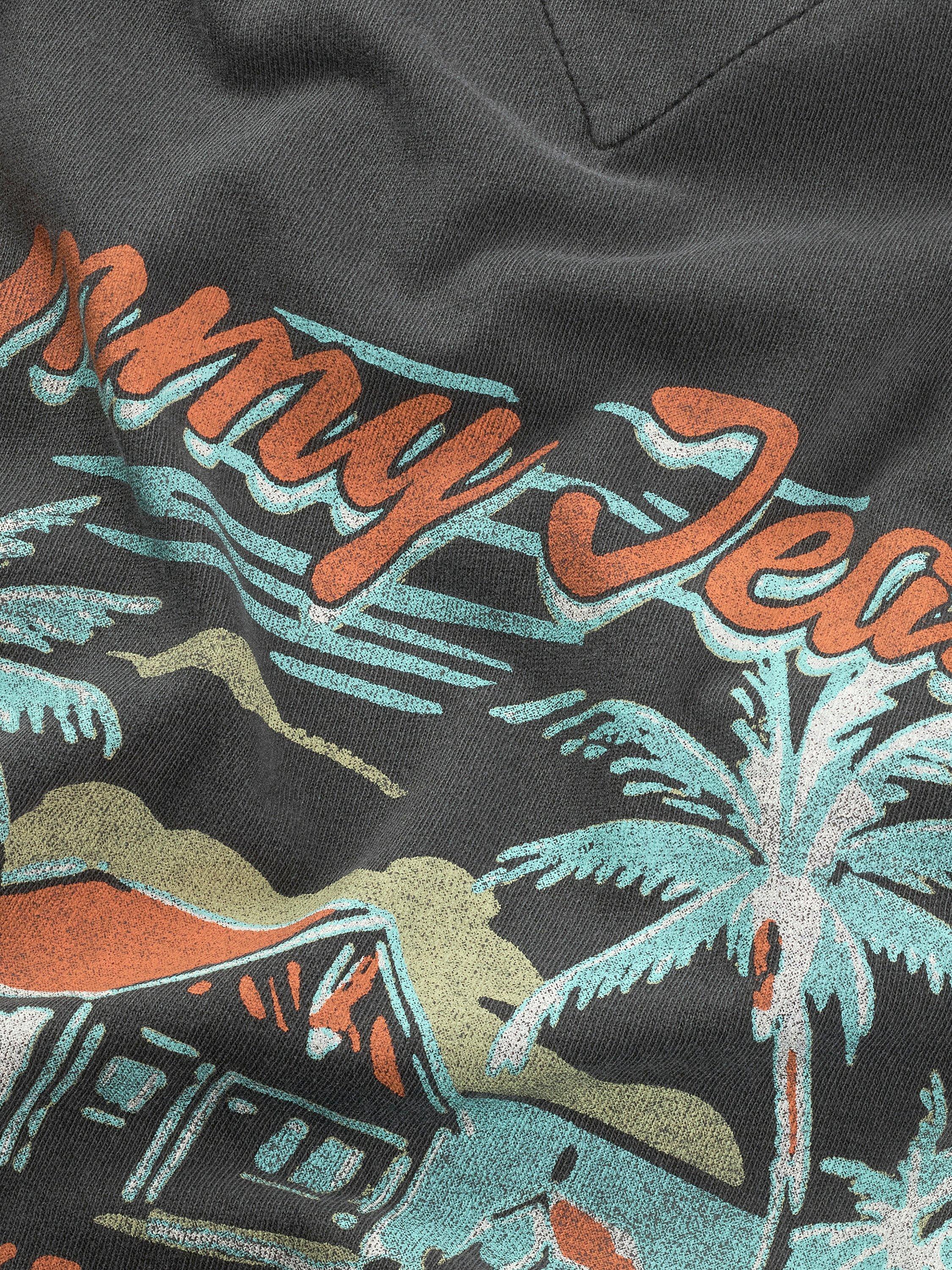Product image 7 of 8, which shows Tommy Jeans Cotton Regular Fit Short Sleeve Cabana Print T-Shirt, Black, XS
