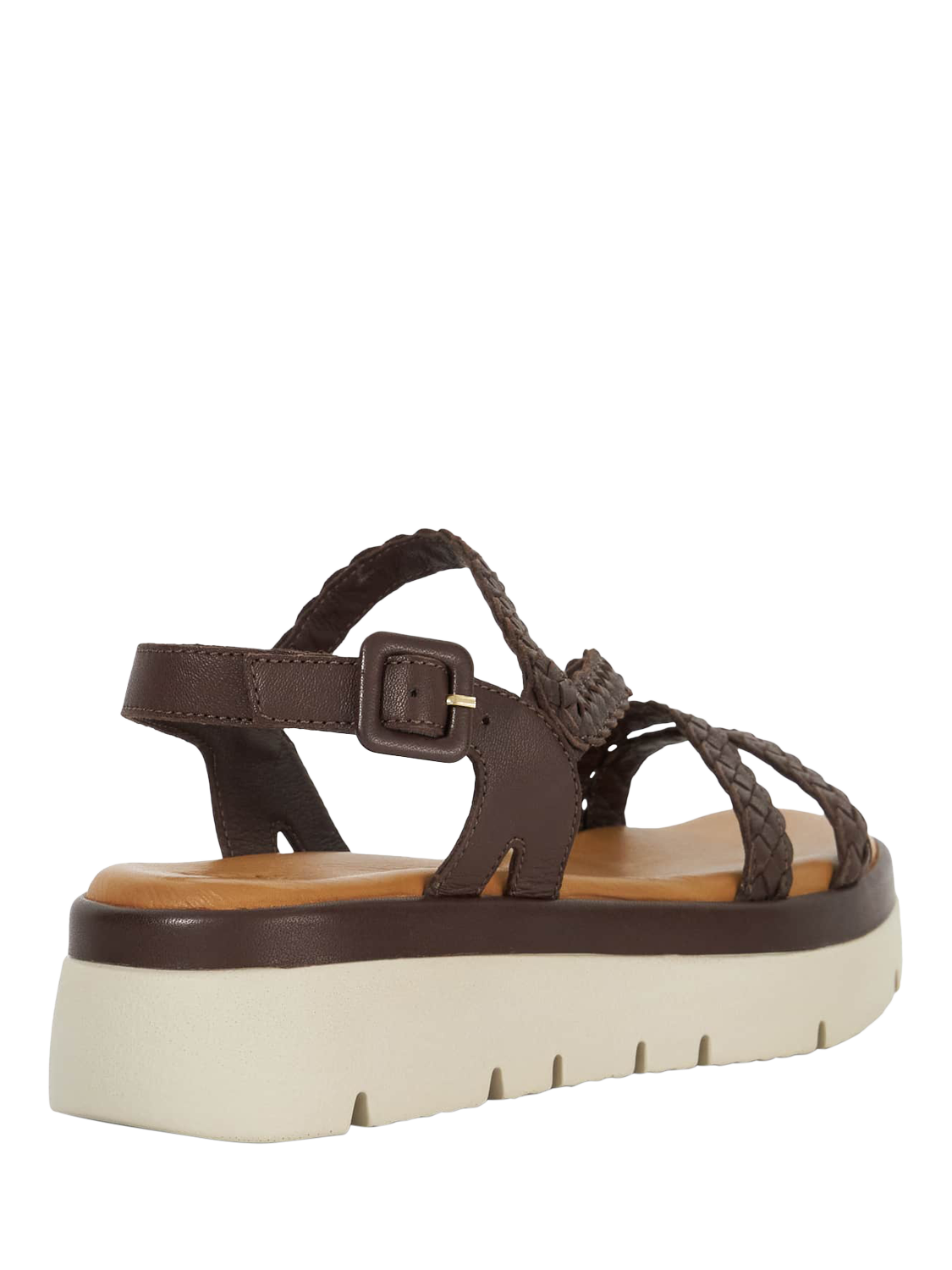 Product image 4 of 5, which shows Dune Lexture Woven Leather Strappy Flatform Sandals, Brown, EU36