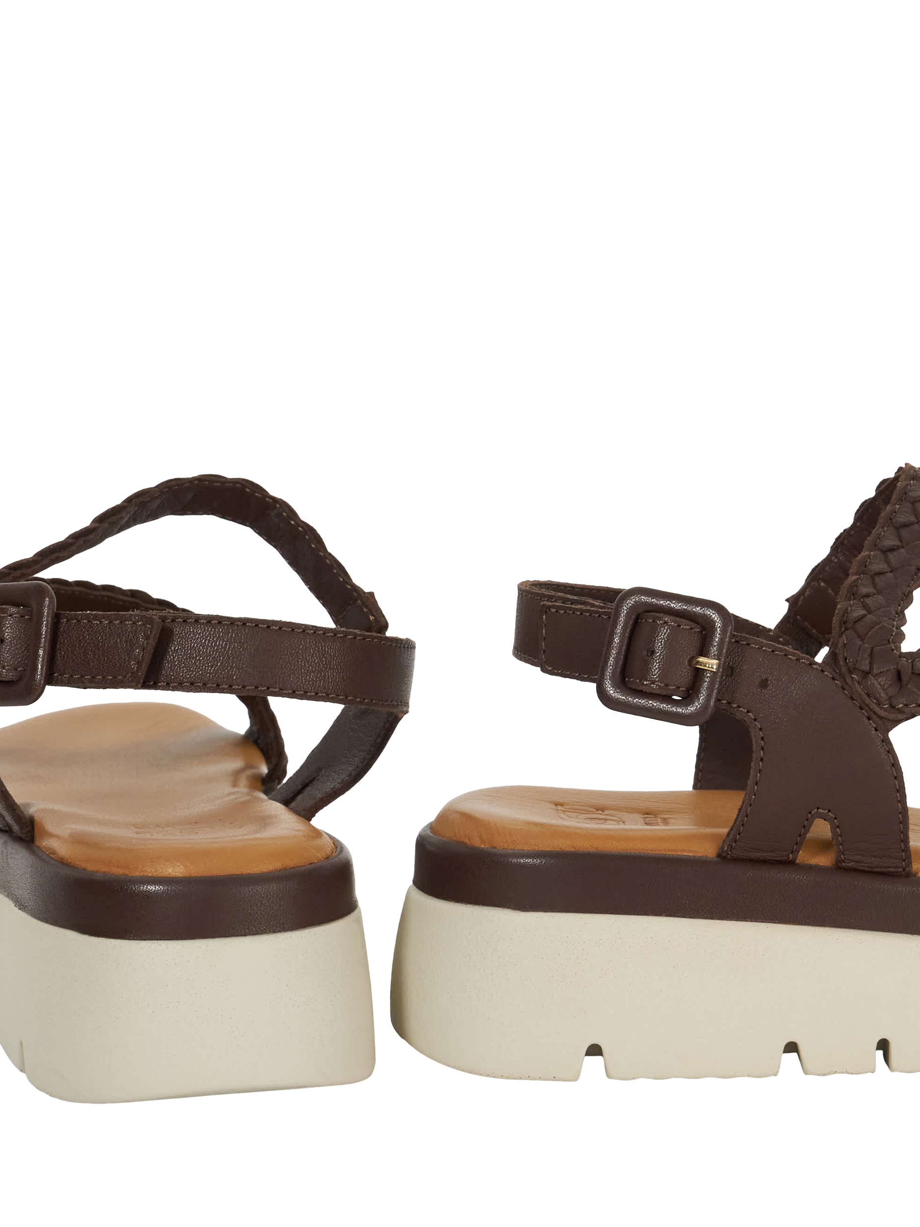 Product image 5 of 5, which shows Dune Lexture Woven Leather Strappy Flatform Sandals, Brown, EU36