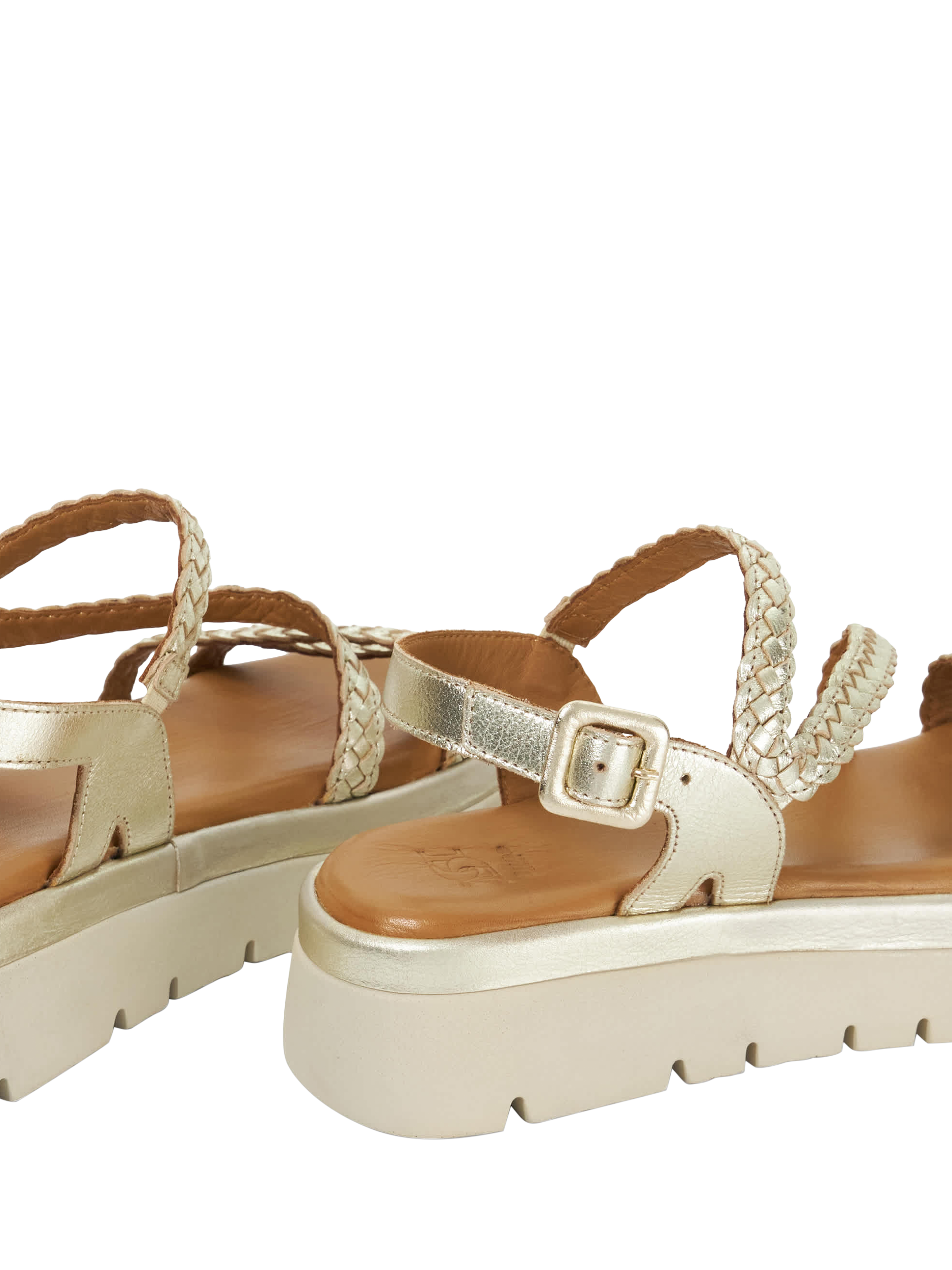 Product image 5 of 5, which shows Dune Lexture Woven Leather Strappy Flatform Sandals, Gold, EU36