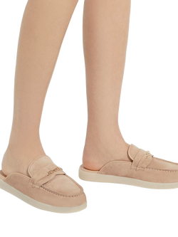 Dune London Gracious Suede Backless Loafers - view 2, Sand