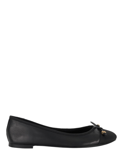 Dune London Wide Fit Hallo Leather Charm Bow Ballet Pumps, Black