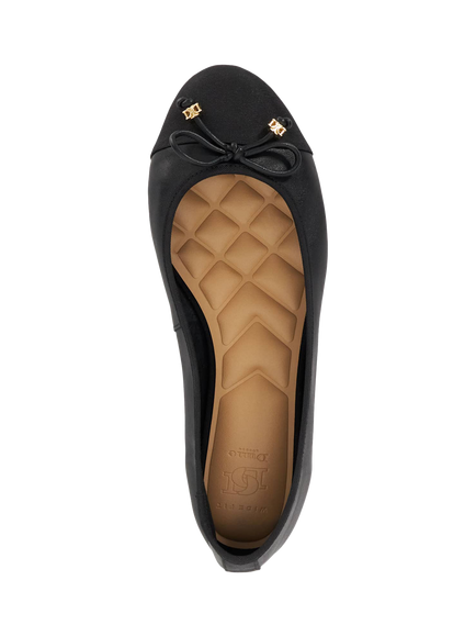 Dune London Wide Fit Hallo Leather Charm Bow Ballet Pumps - view 2, Black