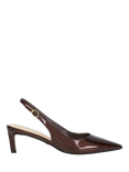 Dune London Celinna Leather Heeled Slingback Pointed Courts, Patent Brown