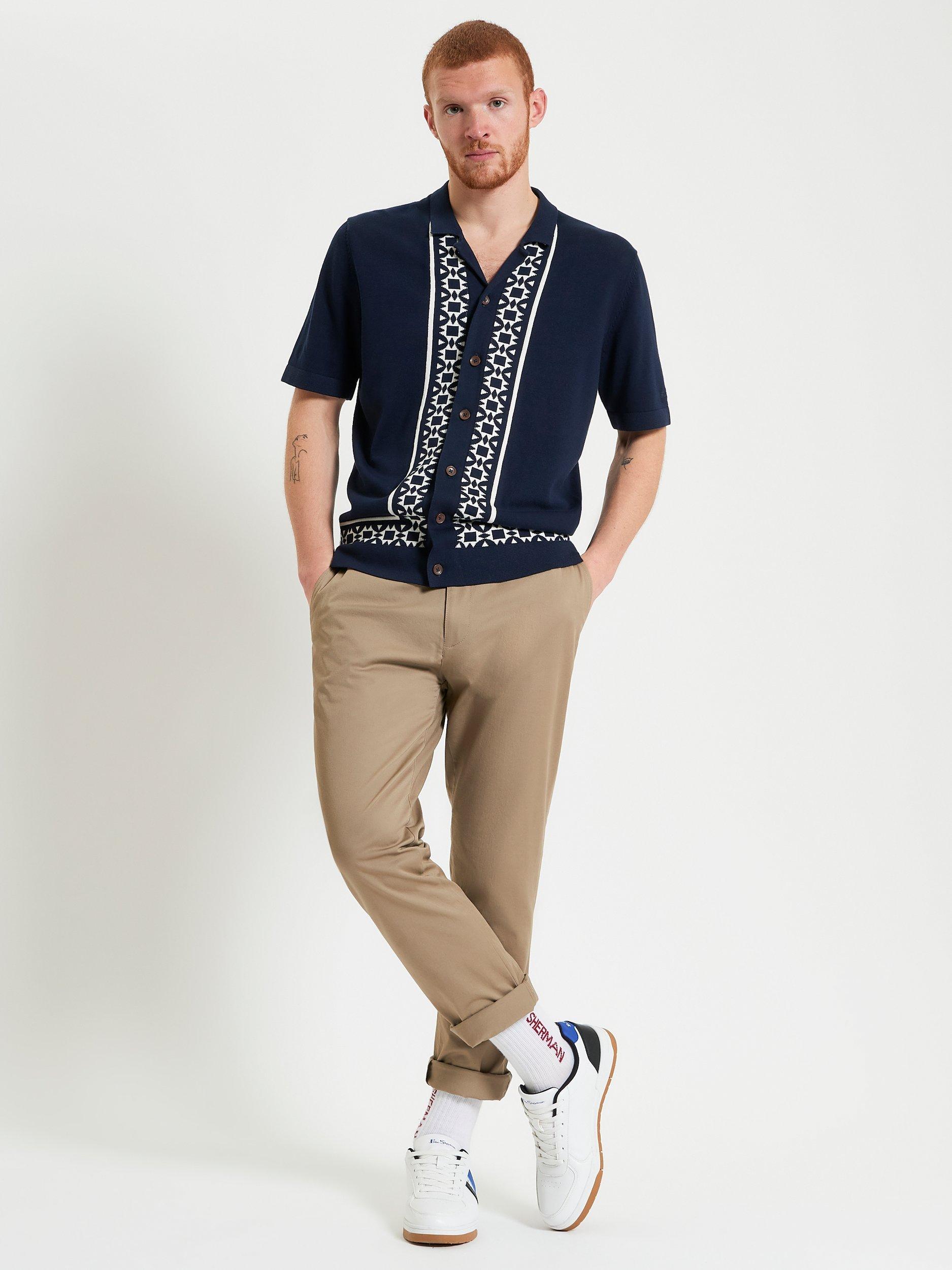 Product image 4 of 6, which shows Ben Sherman Short Sleeve Knitted Geo Border Resort Shirt, Dark Navy, S