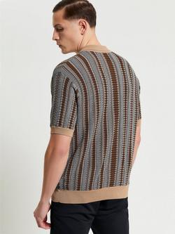 Ben Sherman Textured Stripe Knitted Shirt, Dark Navy - view 2, Dark Navy