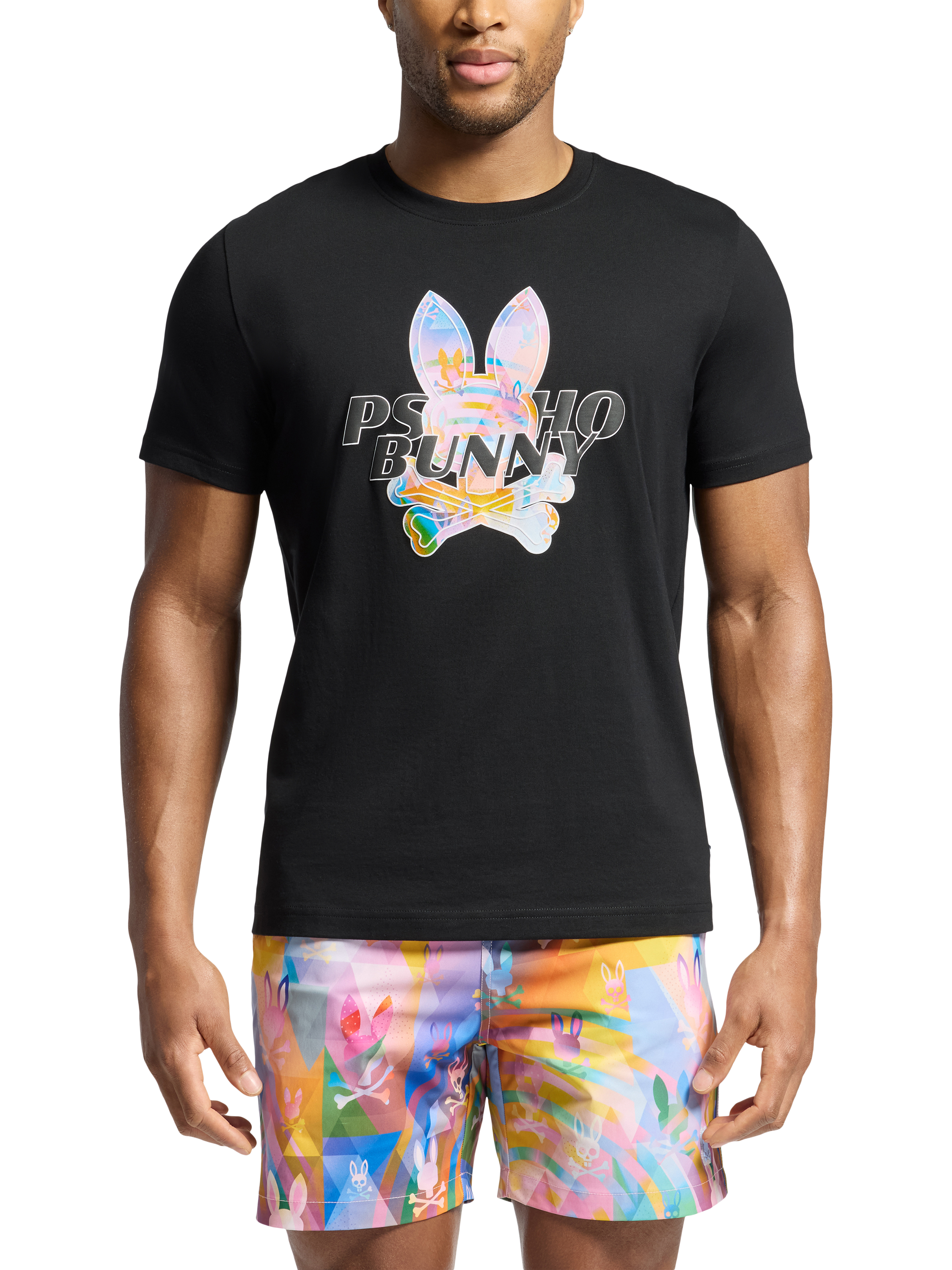 Product image 1 of 5, which shows Psycho Bunny Cotton Regular Fit Short Sleeve Milos Graphic T-Shirt, Black, S