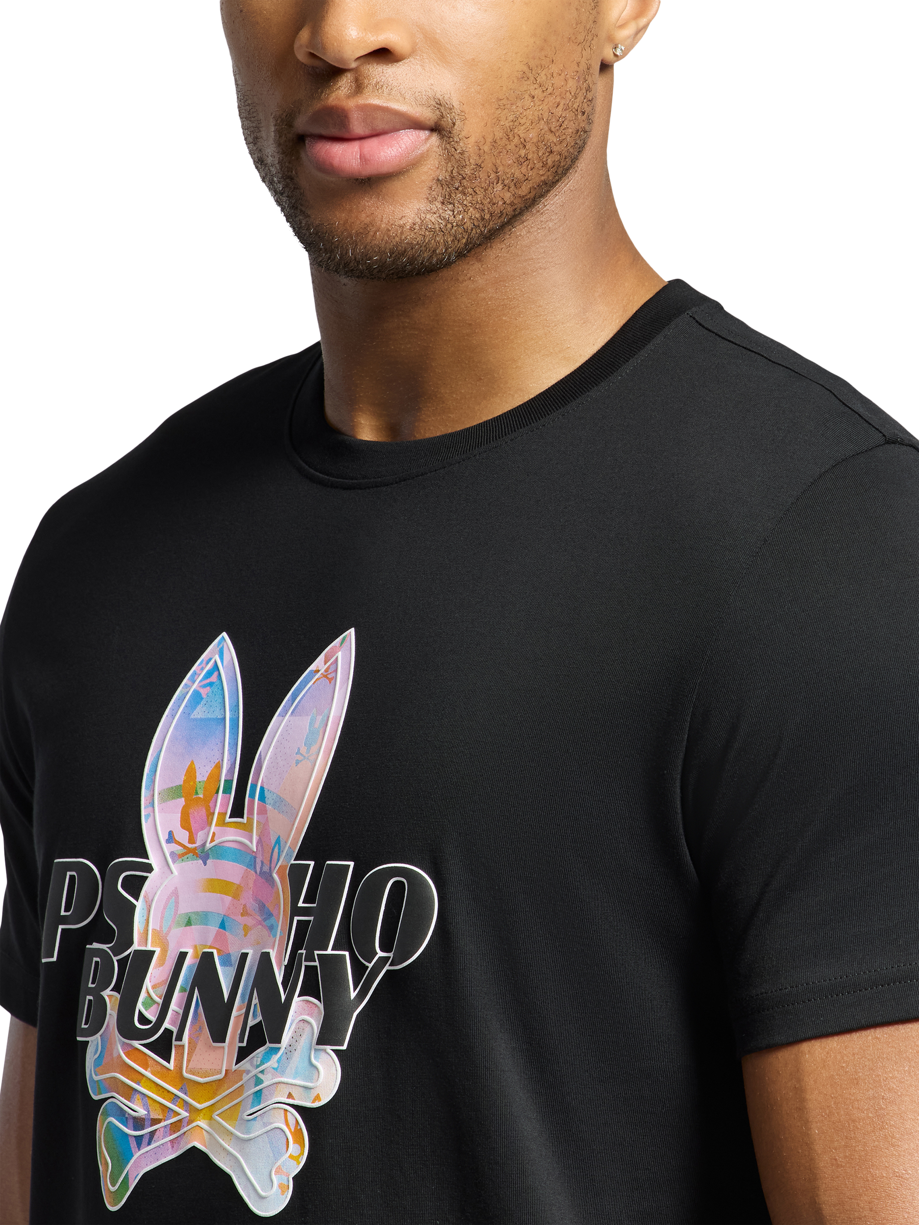 Product image 4 of 5, which shows Psycho Bunny Cotton Regular Fit Short Sleeve Milos Graphic T-Shirt, Black, S