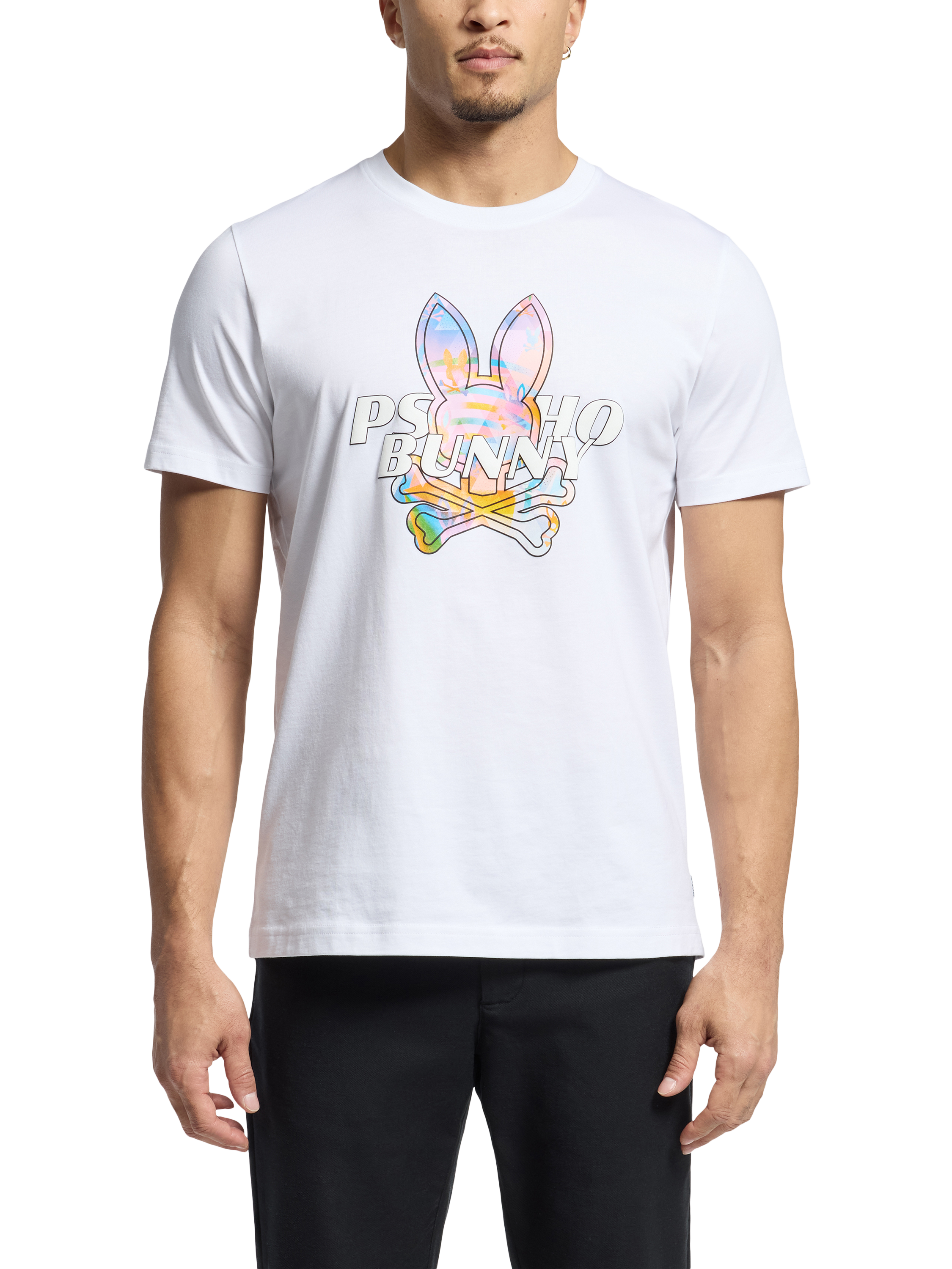 Product image 1 of 5, which shows Psycho Bunny Cotton Regular Fit Short Sleeve Milos Graphic T-Shirt, White, S