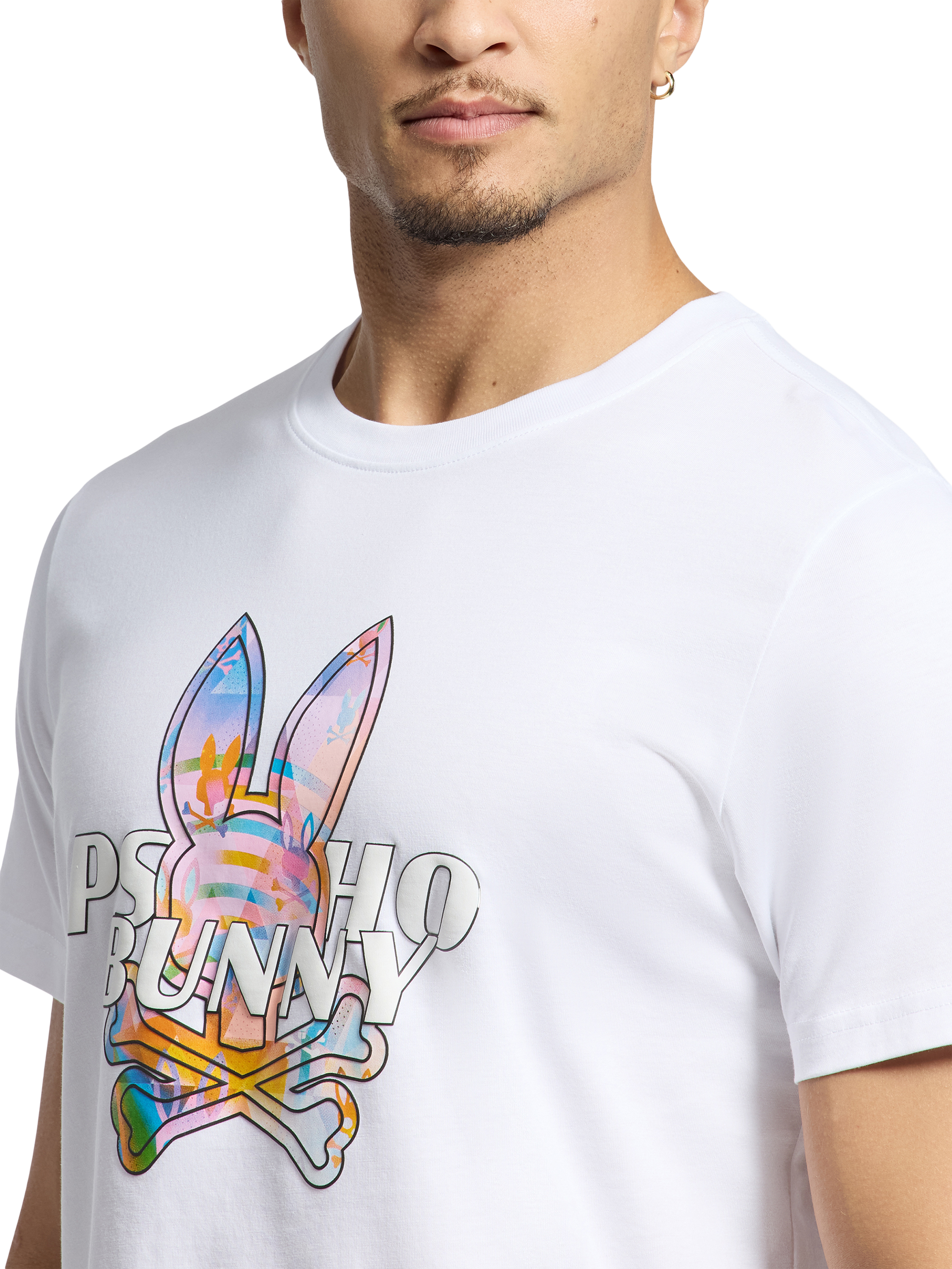 Product image 4 of 5, which shows Psycho Bunny Cotton Regular Fit Short Sleeve Milos Graphic T-Shirt, White, S