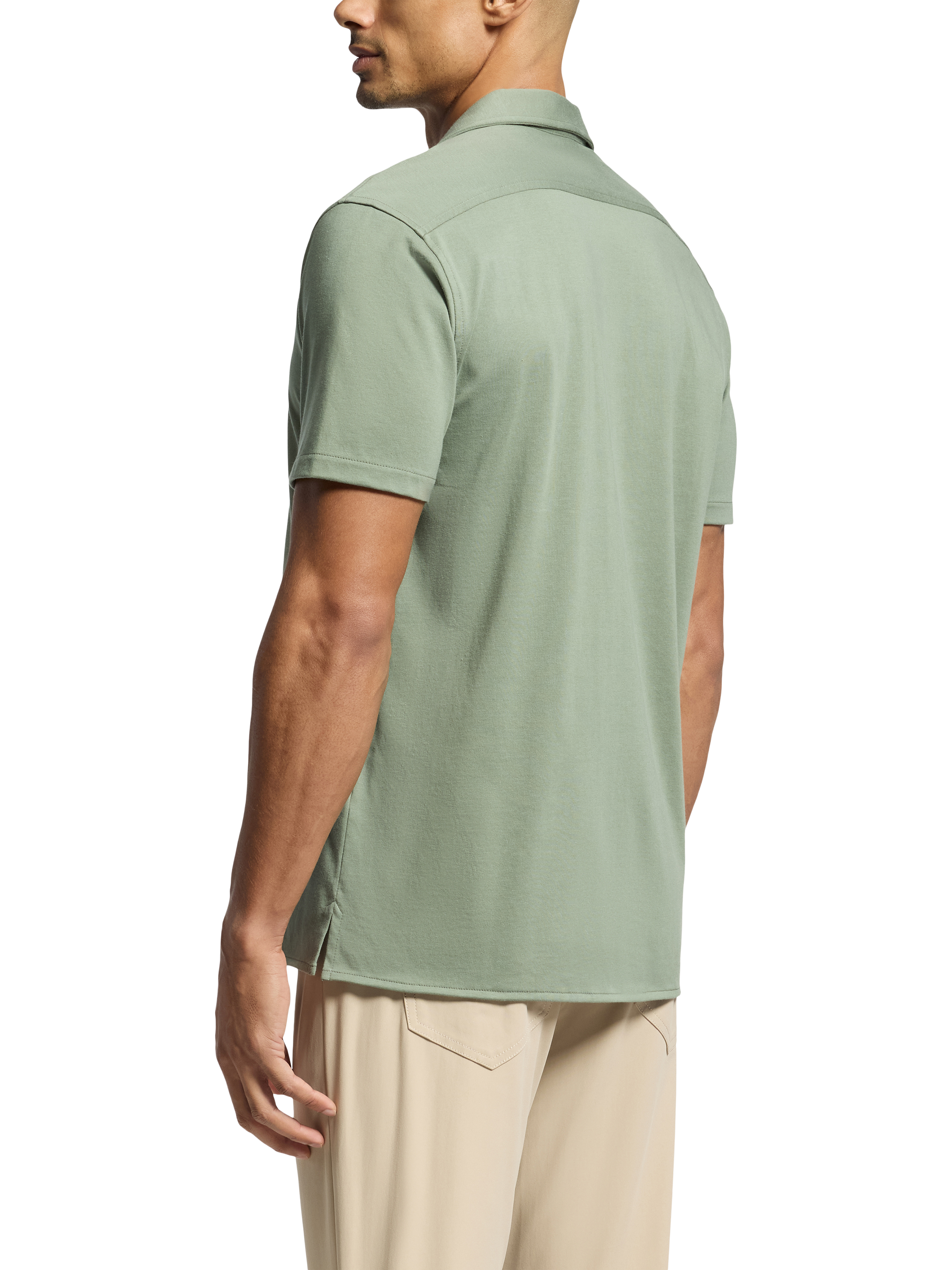 Product image 2 of 5, which shows Psycho Bunny Bryan Cotton Blend Regular Fit Camp Collar Shirt, Sea Spray, S