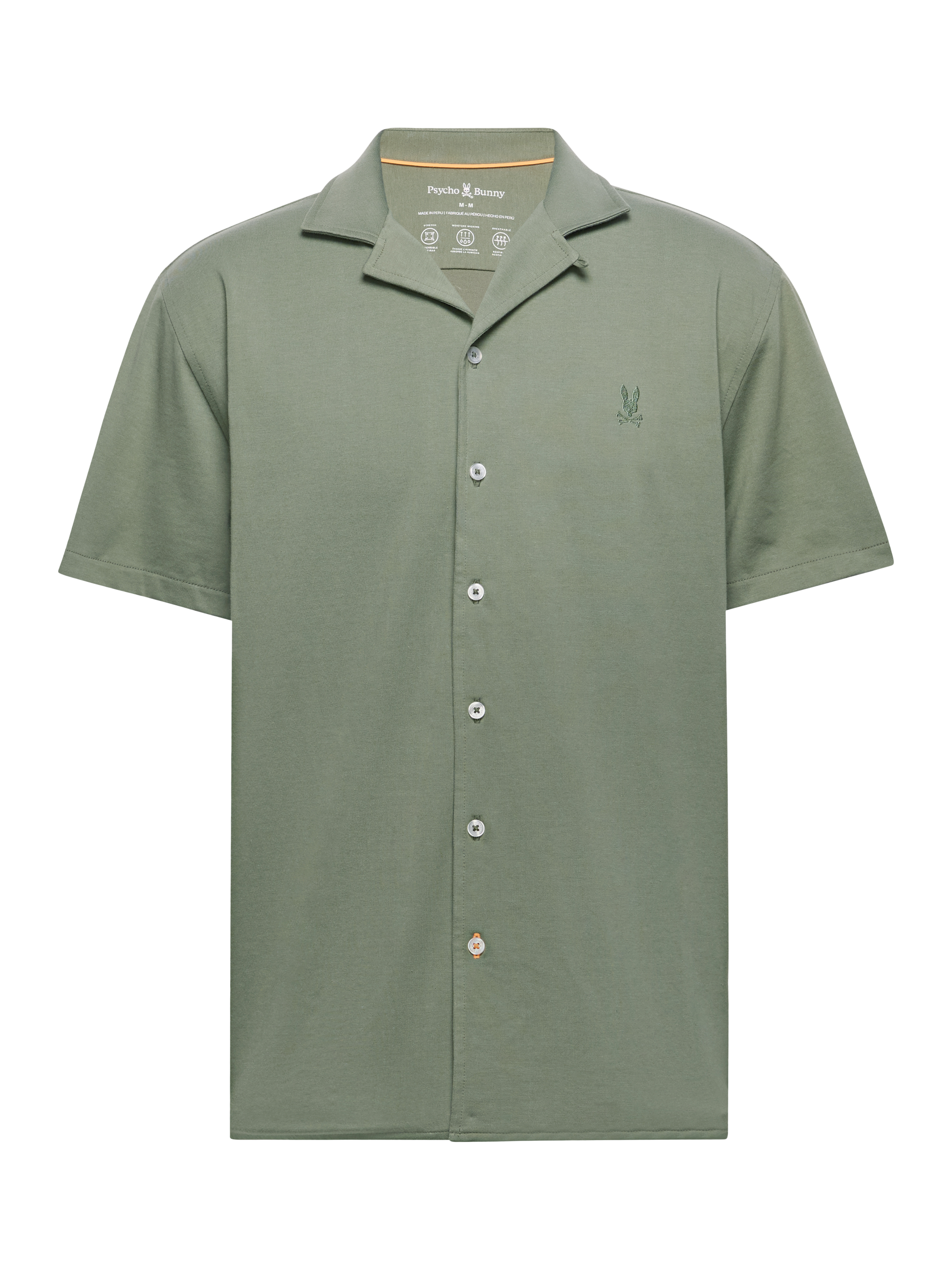 Product image 3 of 5, which shows Psycho Bunny Bryan Cotton Blend Regular Fit Camp Collar Shirt, Sea Spray, S