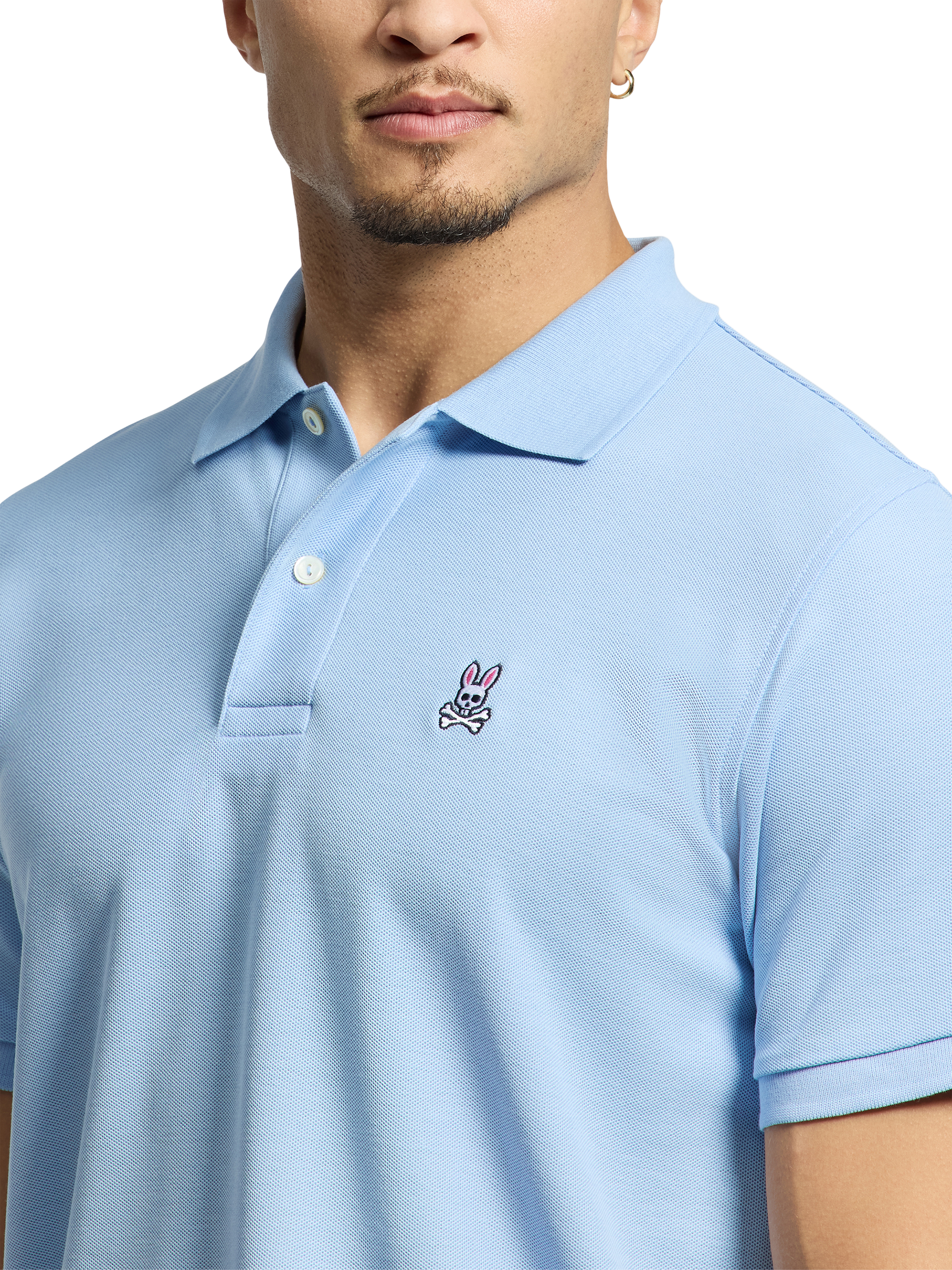 Product image 4 of 4, which shows Psycho Bunny Pima Cotton Regular Fit Short Sleeve Pique Polo Shirt, Serenity, S