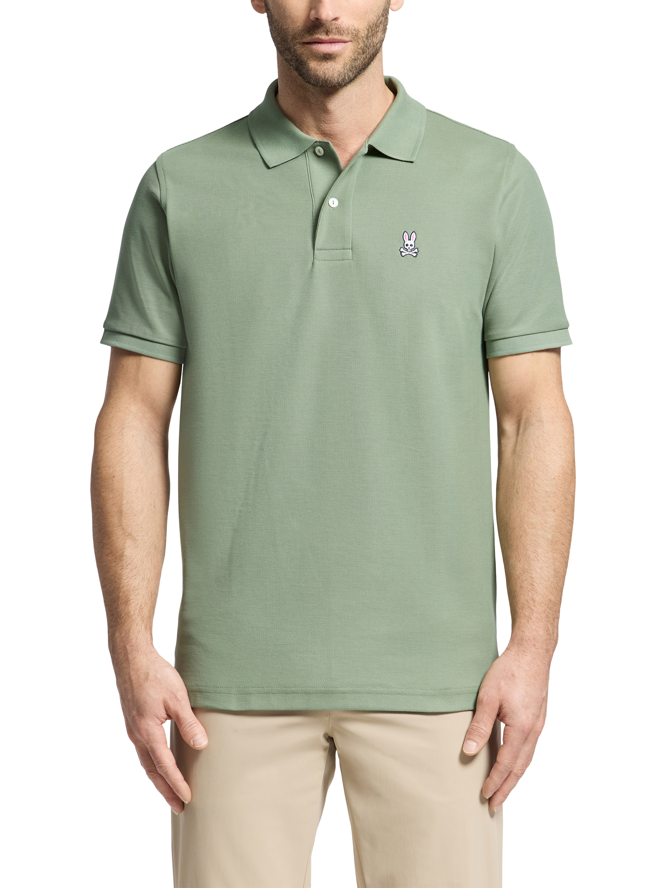 Product image 1 of 4, which shows Psycho Bunny Pima Cotton Regular Fit Short Sleeve Pique Polo Shirt, Sea Spray, S