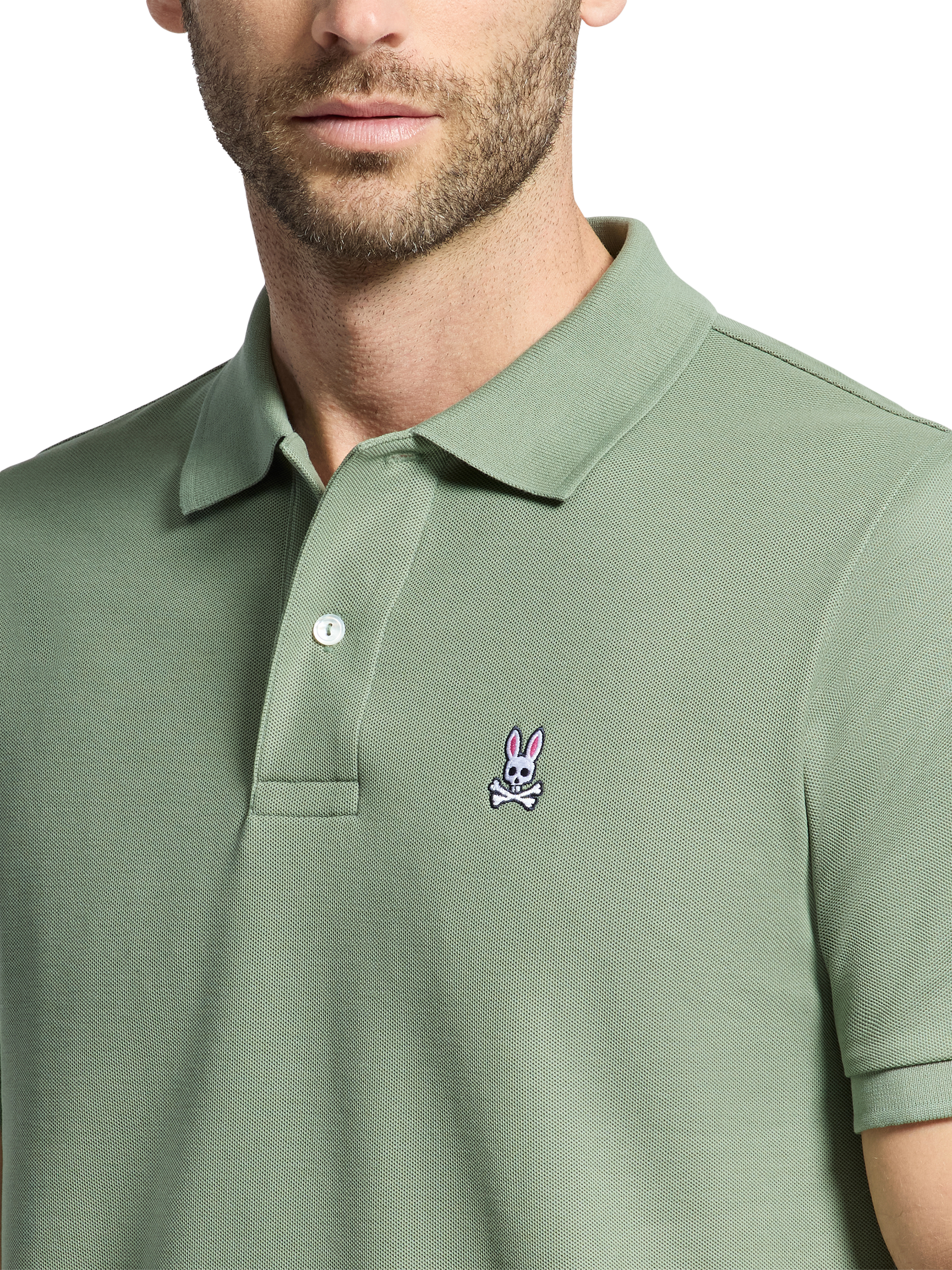 Product image 4 of 4, which shows Psycho Bunny Pima Cotton Regular Fit Short Sleeve Pique Polo Shirt, Sea Spray, S
