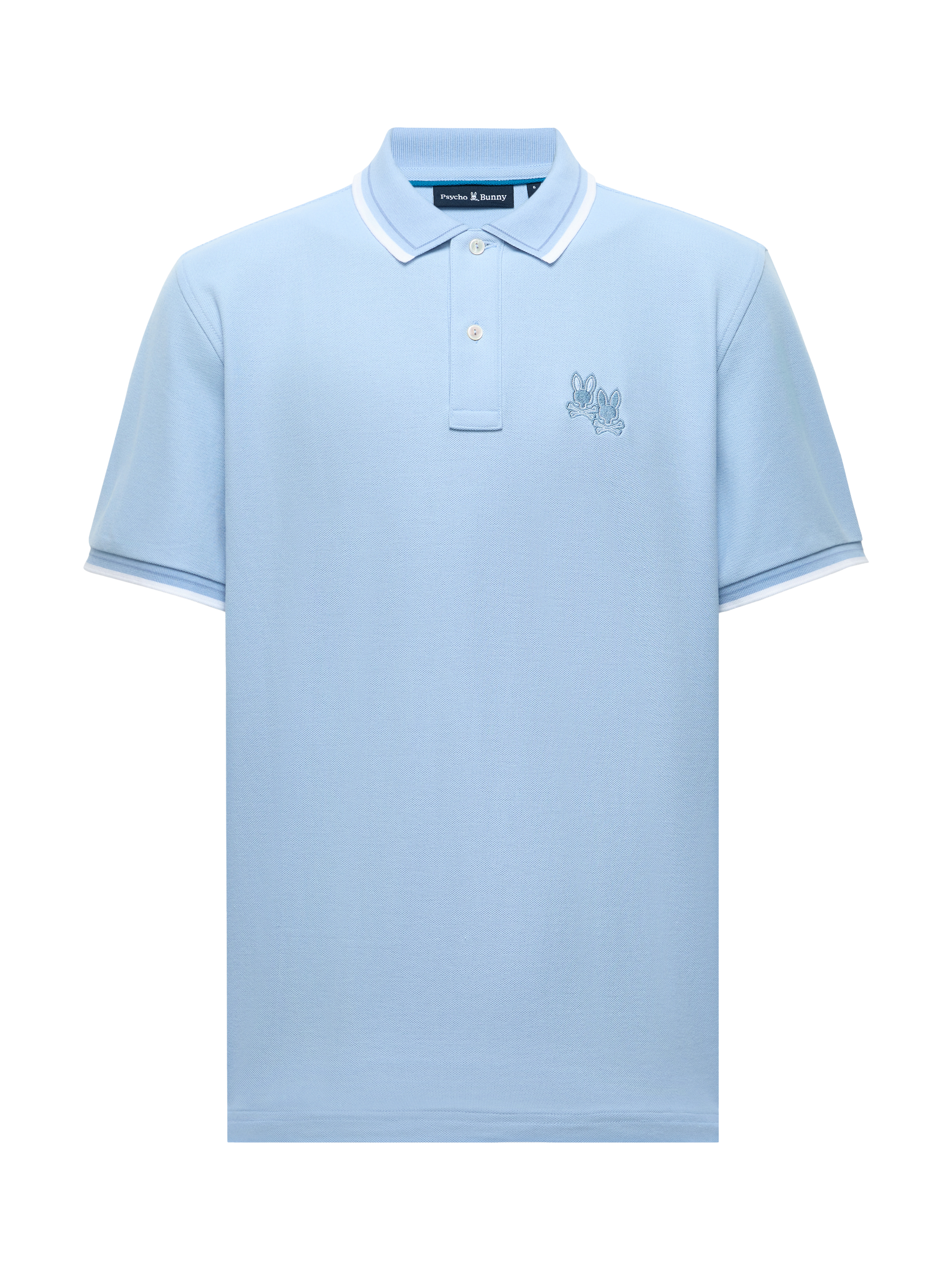 Product image 2 of 7, which shows Psycho Bunny Elliot Cotton Regular Fit Short Sleeve Pique Polo Shirt, Serenity, S