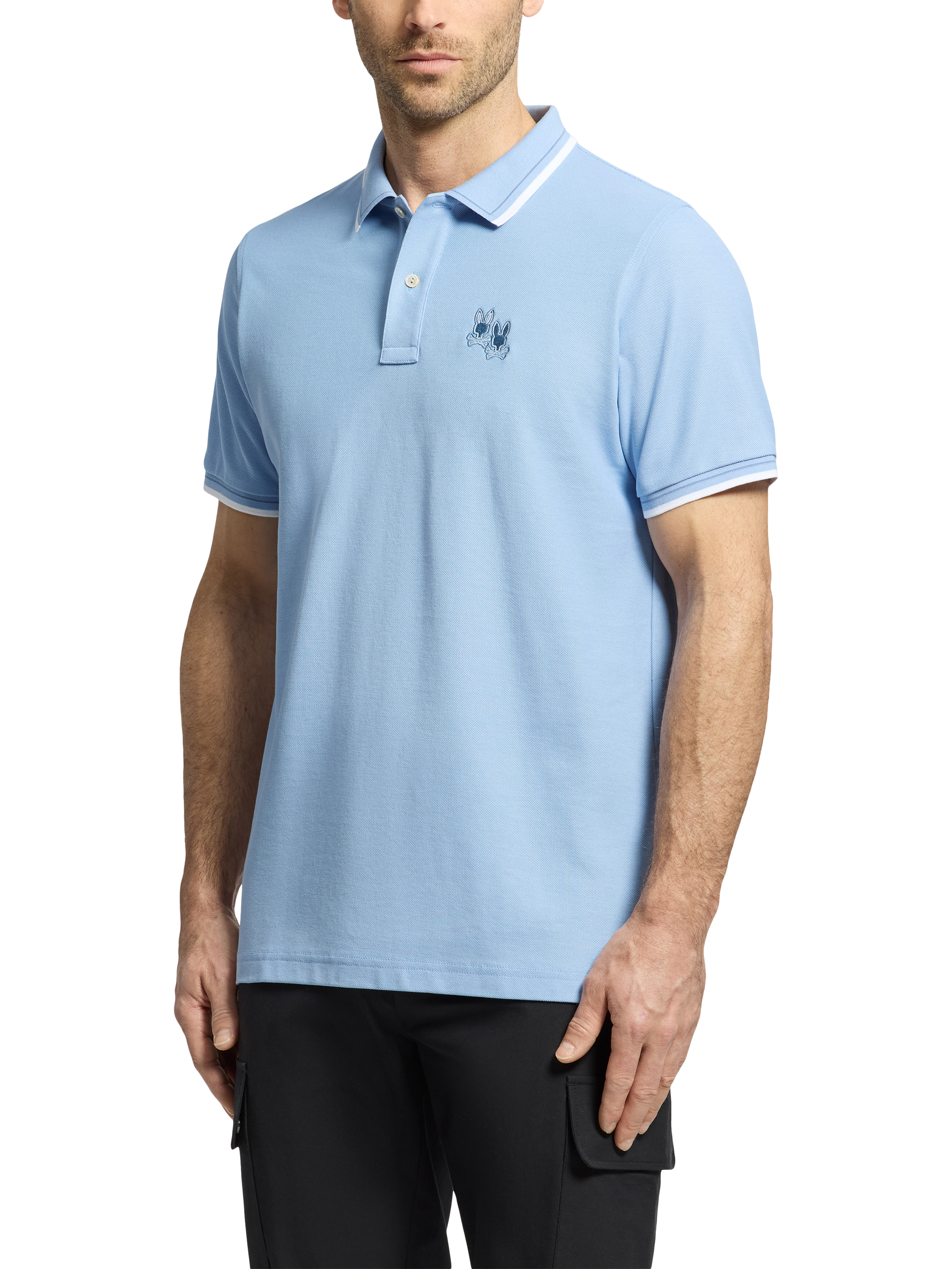 Product image 3 of 7, which shows Psycho Bunny Elliot Cotton Regular Fit Short Sleeve Pique Polo Shirt, Serenity, S