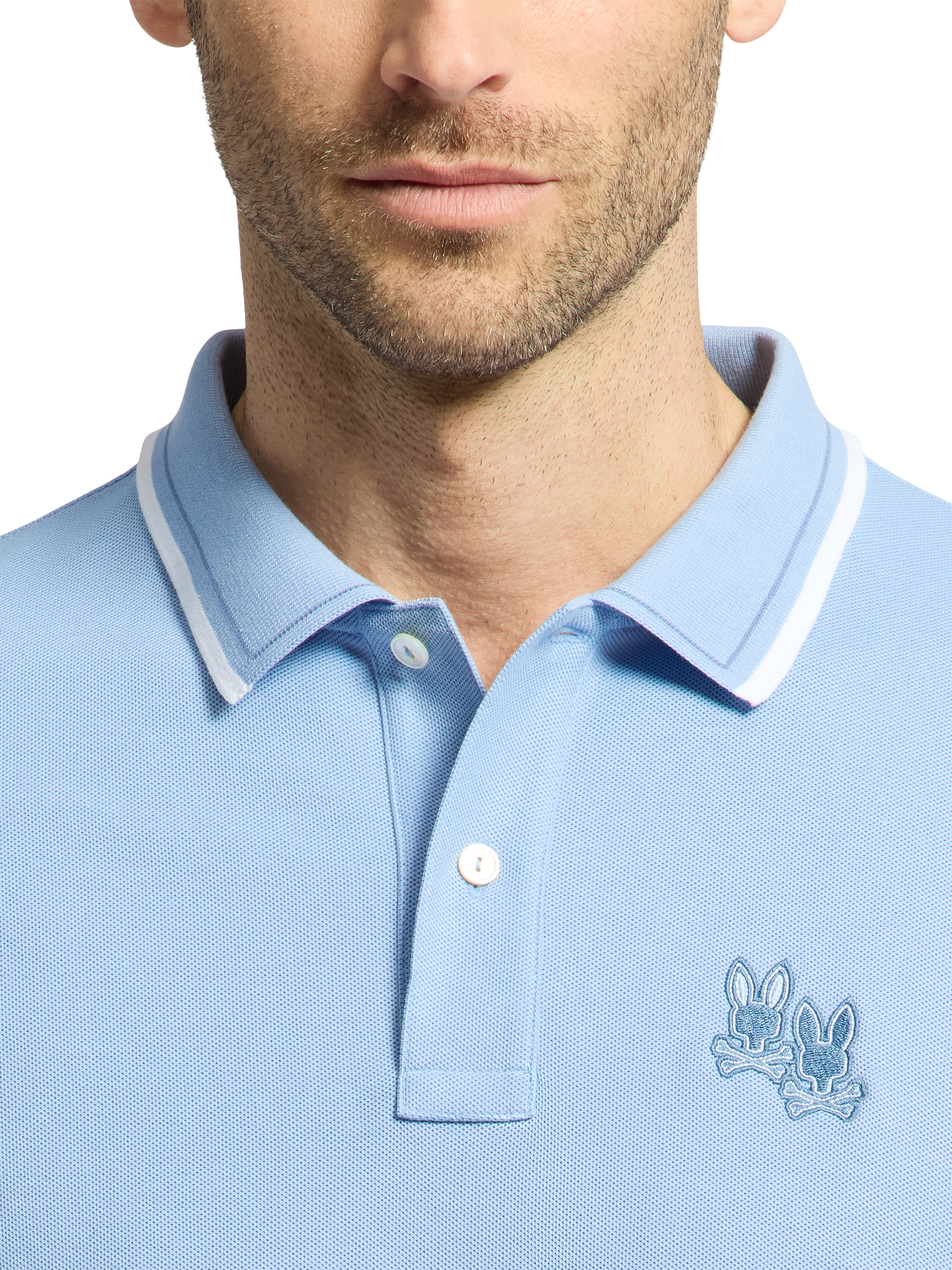 Product image 5 of 7, which shows Psycho Bunny Elliot Cotton Regular Fit Short Sleeve Pique Polo Shirt, Serenity, S