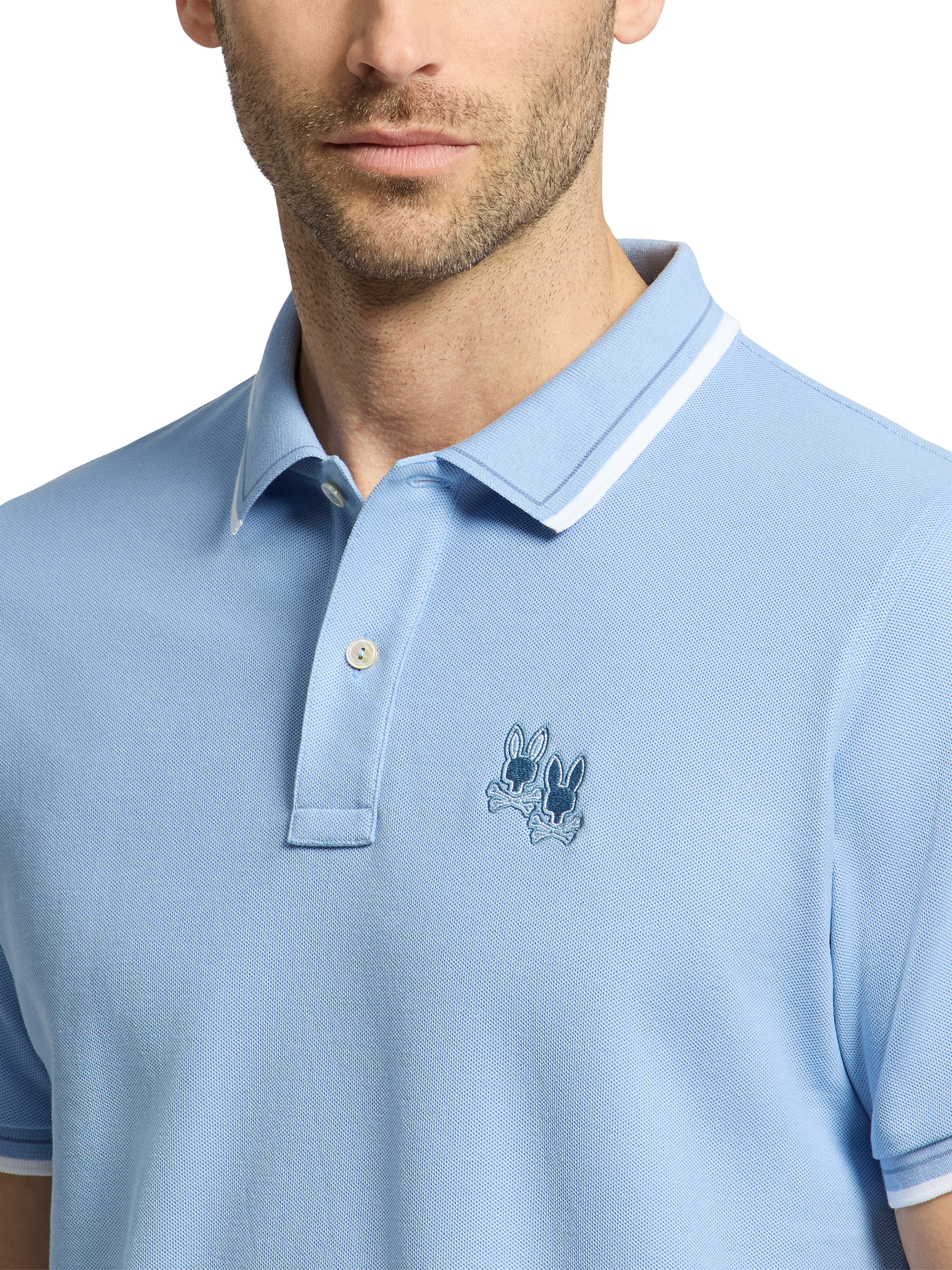 Product image 6 of 7, which shows Psycho Bunny Elliot Cotton Regular Fit Short Sleeve Pique Polo Shirt, Serenity, S