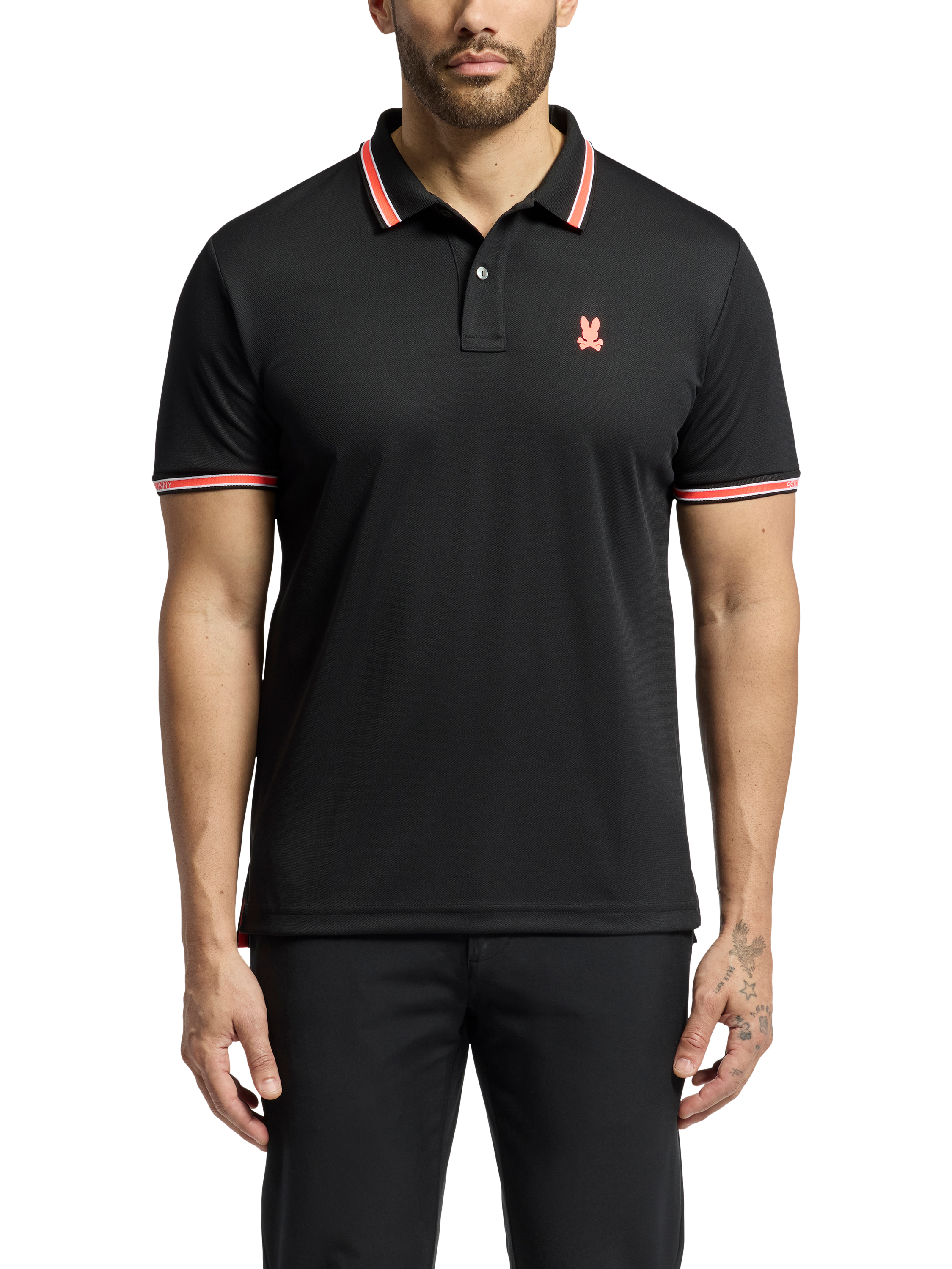 Product image 1 of 5, which shows Psycho Bunny Forrest Cotton Regular Fit Short Sleeve Polo Shirt, Black, S