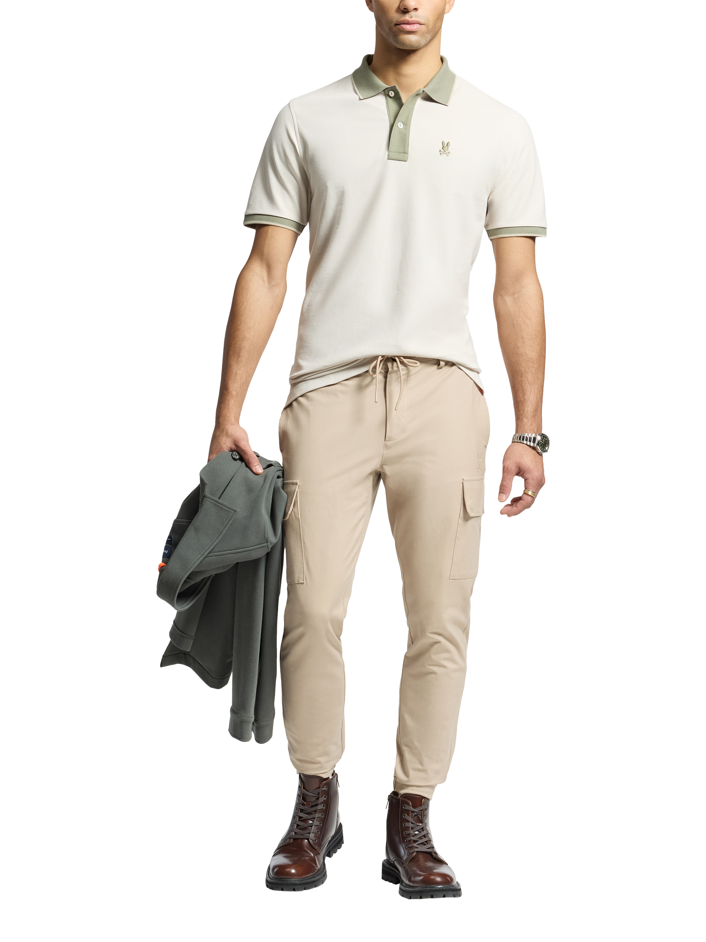 Product image 5 of 5, which shows Psycho Bunny Hatcher Cotton Regular Fit Short Sleeve Pique Polo Shirt, Beige, S