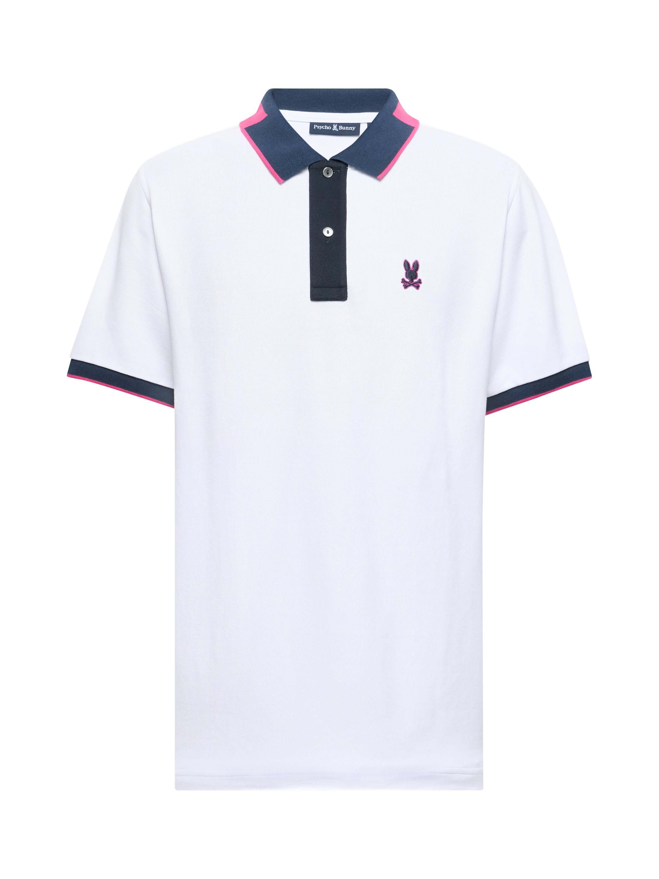 Product image 3 of 5, which shows Psycho Bunny Hatcher Cotton Regular Fit Short Sleeve Pique Polo Shirt, White/Navy, S
