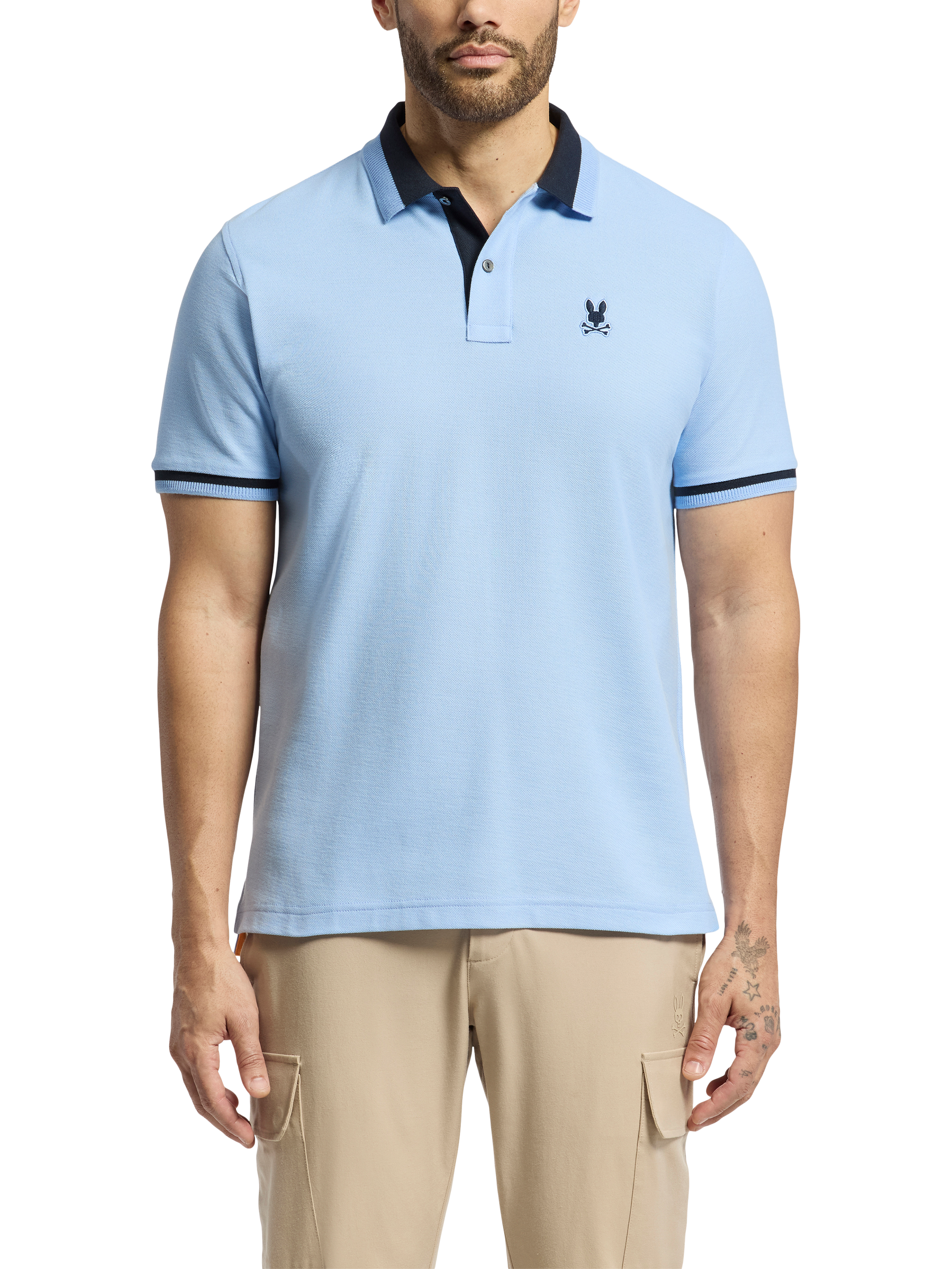 Product image 1 of 5, which shows Psycho Bunny Newman Cotton Regular Fit Pique Polo Shirt, Serenity, S