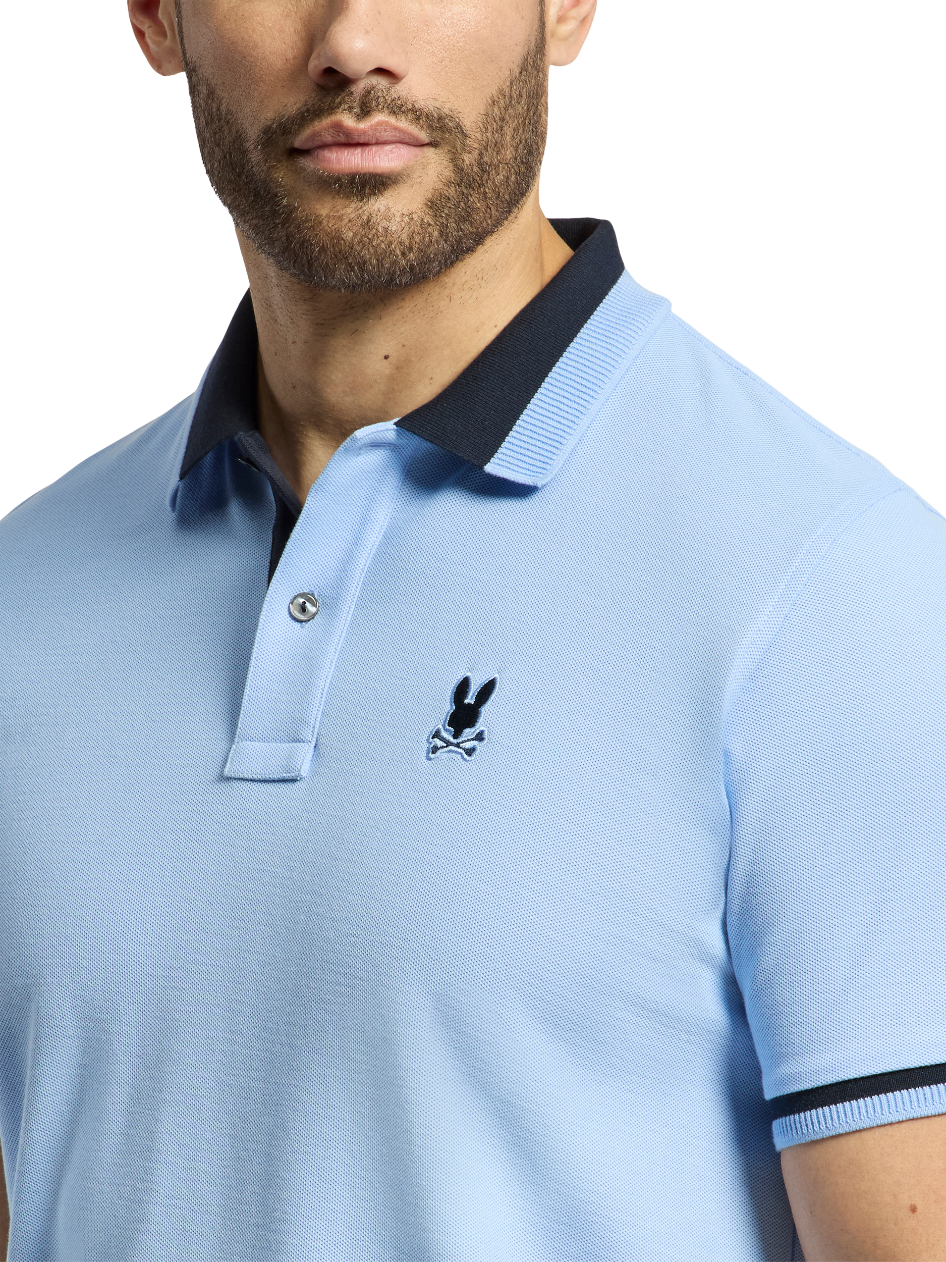 Product image 4 of 5, which shows Psycho Bunny Newman Cotton Regular Fit Pique Polo Shirt, Serenity, S