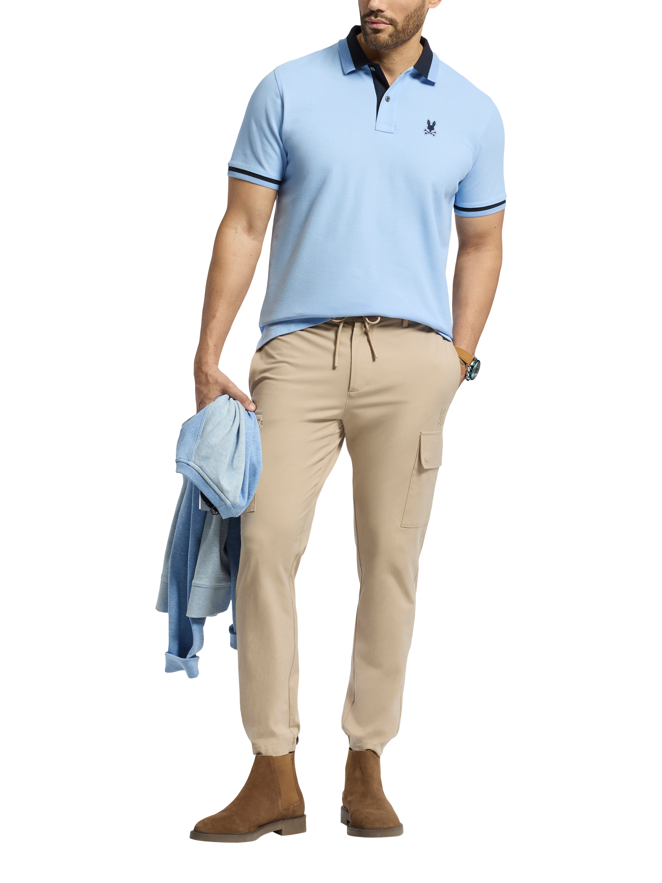 Product image 5 of 5, which shows Psycho Bunny Newman Cotton Regular Fit Pique Polo Shirt, Serenity, S