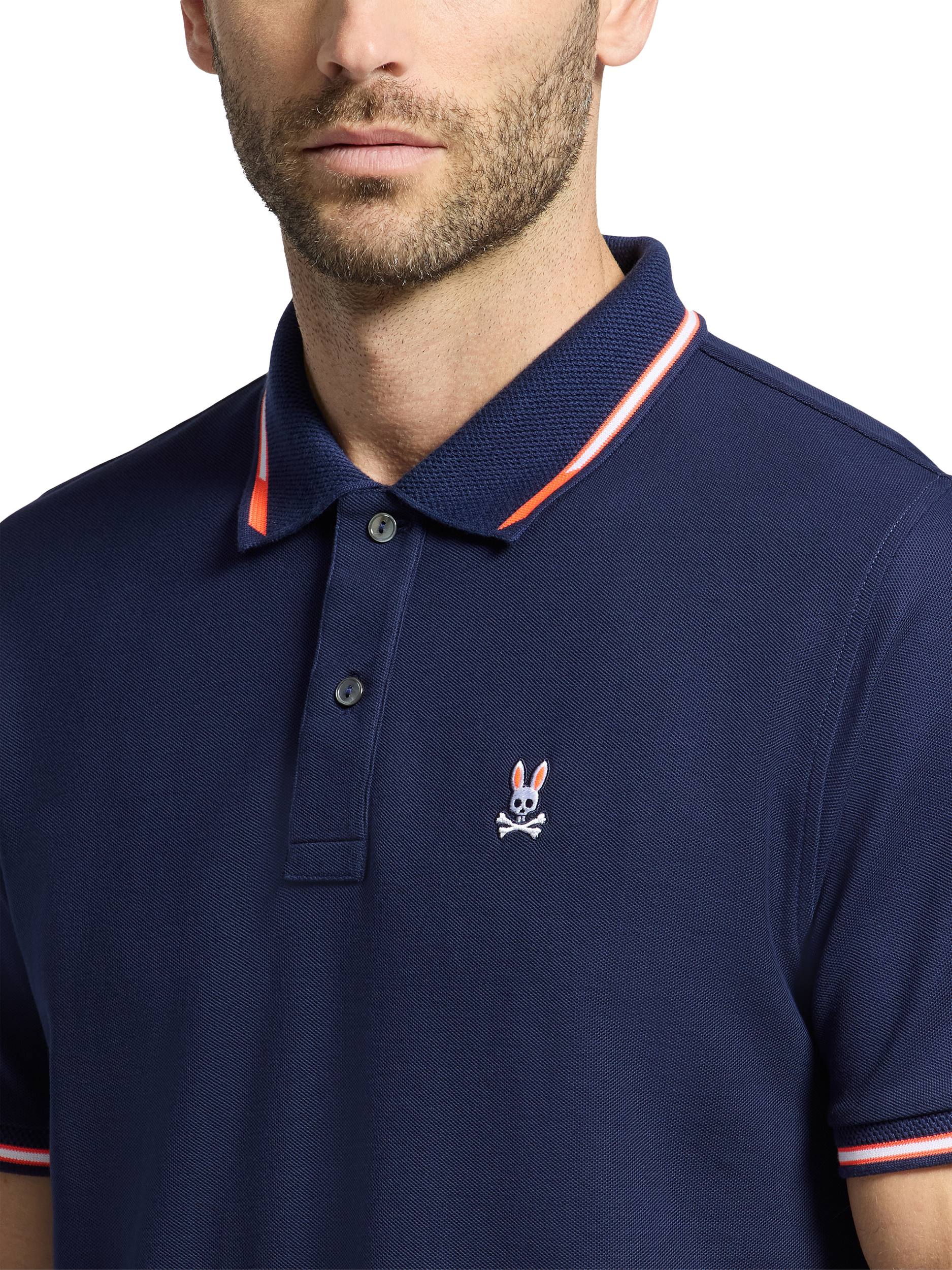 Product image 4 of 5, which shows Psycho Bunny Stirling Cotton Regular Fit Short Sleeve Pique Polo Shirt, Evening Blue, S