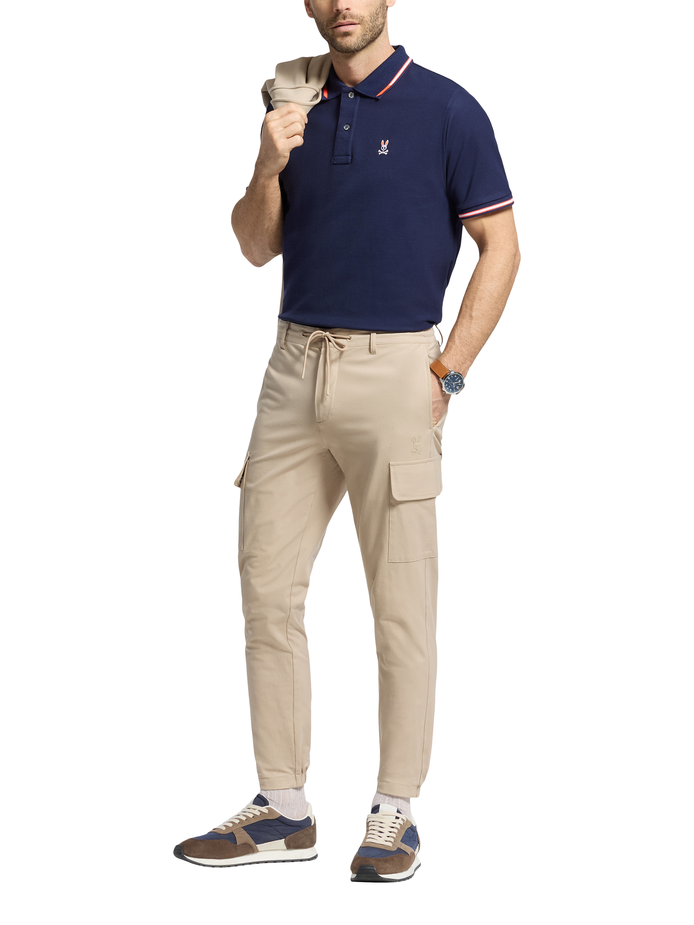 Product image 5 of 5, which shows Psycho Bunny Stirling Cotton Regular Fit Short Sleeve Pique Polo Shirt, Evening Blue, S
