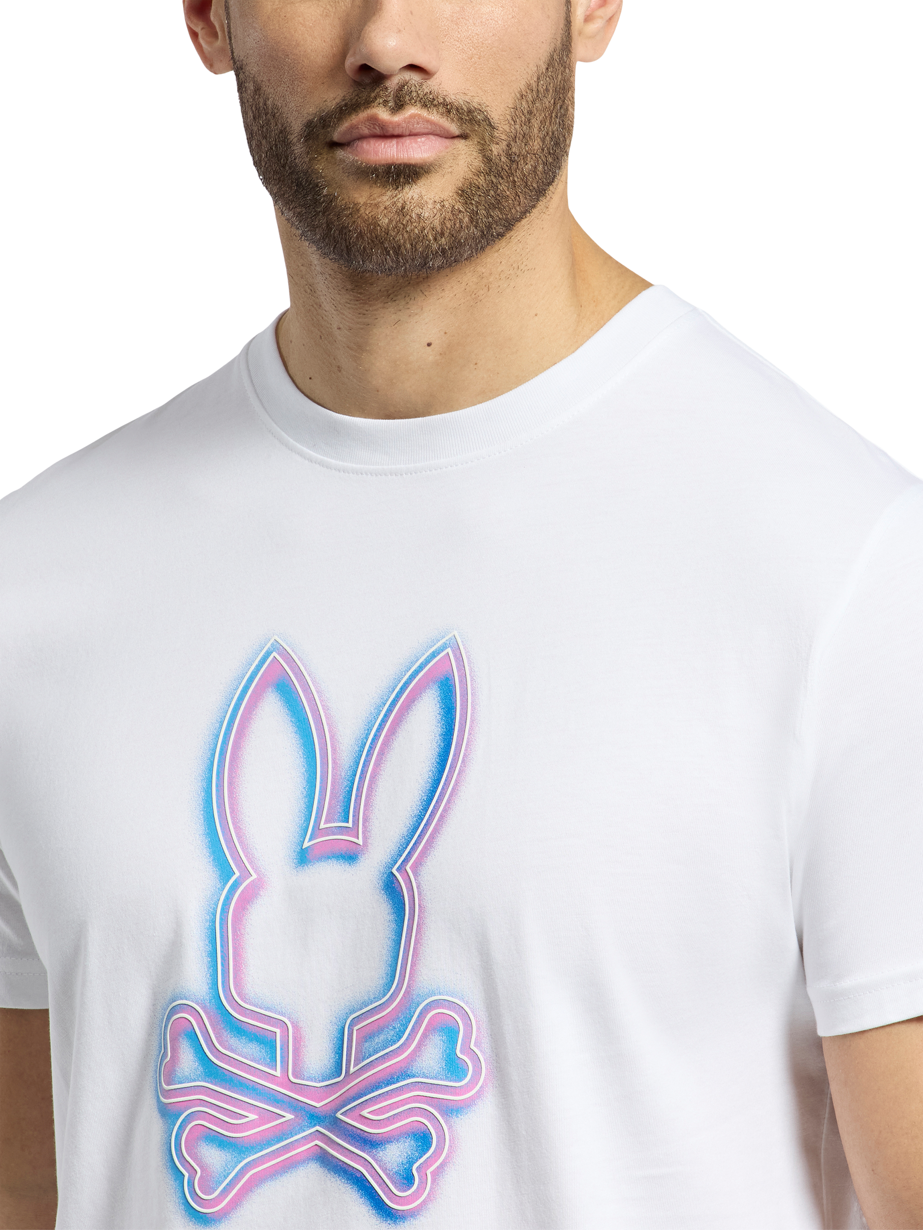 Product image 4 of 5, which shows Psycho Bunny Andros Cotton Regular Fit Short Sleeve Graphic T-Shirt, White/Multi, M