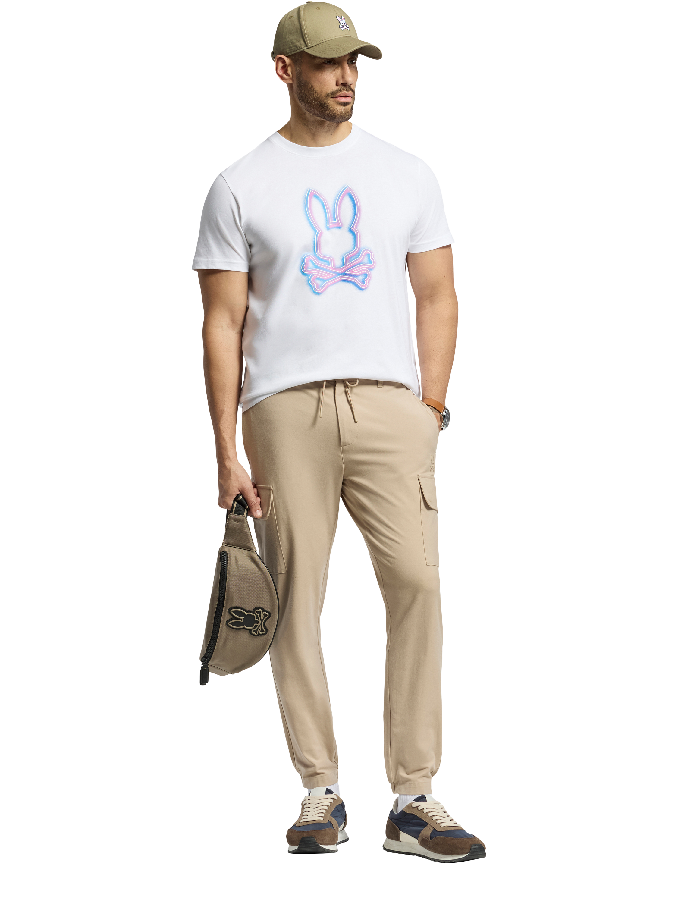 Product image 5 of 5, which shows Psycho Bunny Andros Cotton Regular Fit Short Sleeve Graphic T-Shirt, White/Multi, M