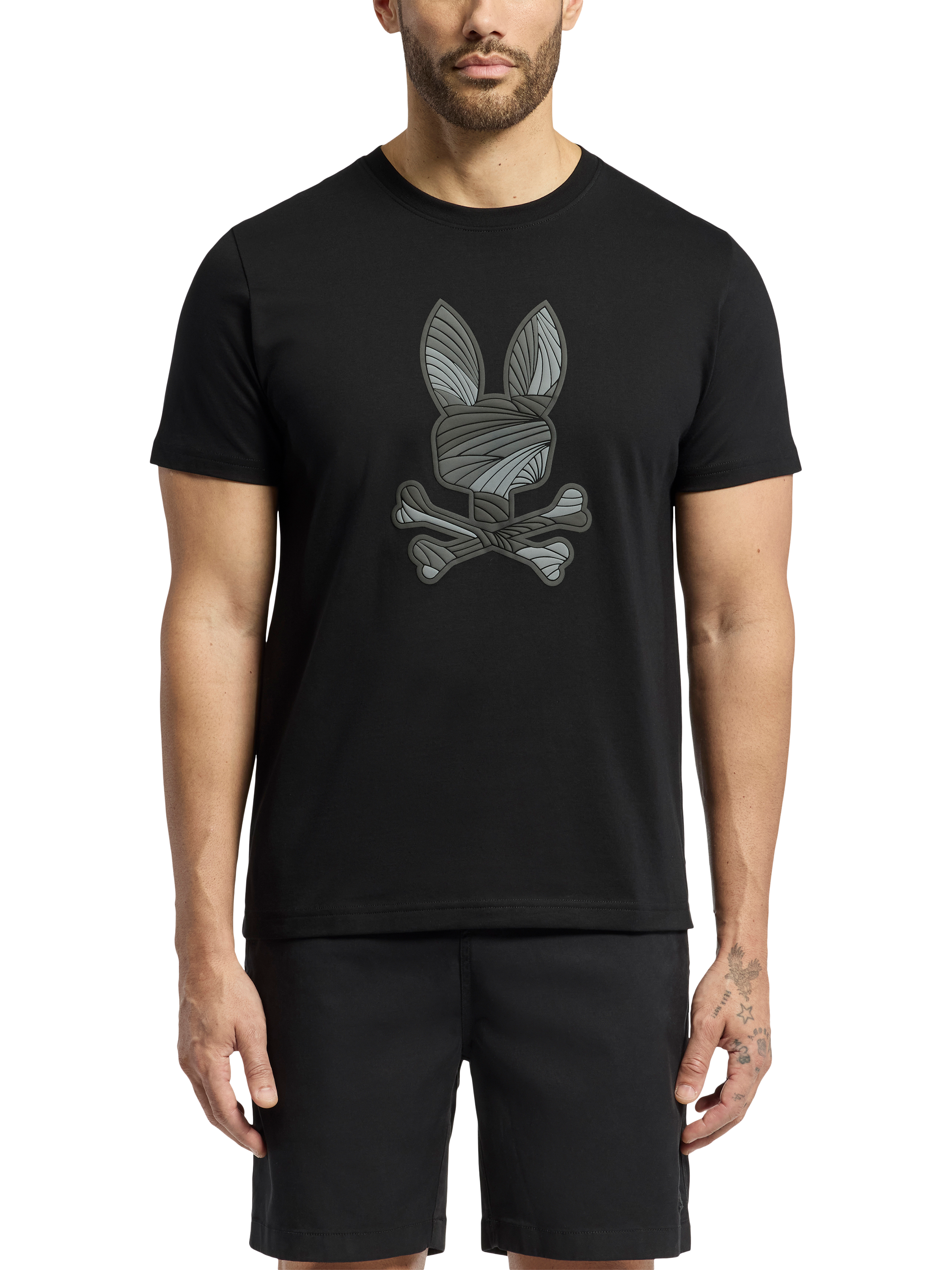 Product image 1 of 5, which shows Psycho Bunny Baxter Cotton Regular Fit Short Sleeve Graphic T-Shirt, Black, M