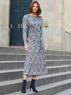 Sosandar Animal Print Tie Side Midi Dress, Grey - view 2, Grey