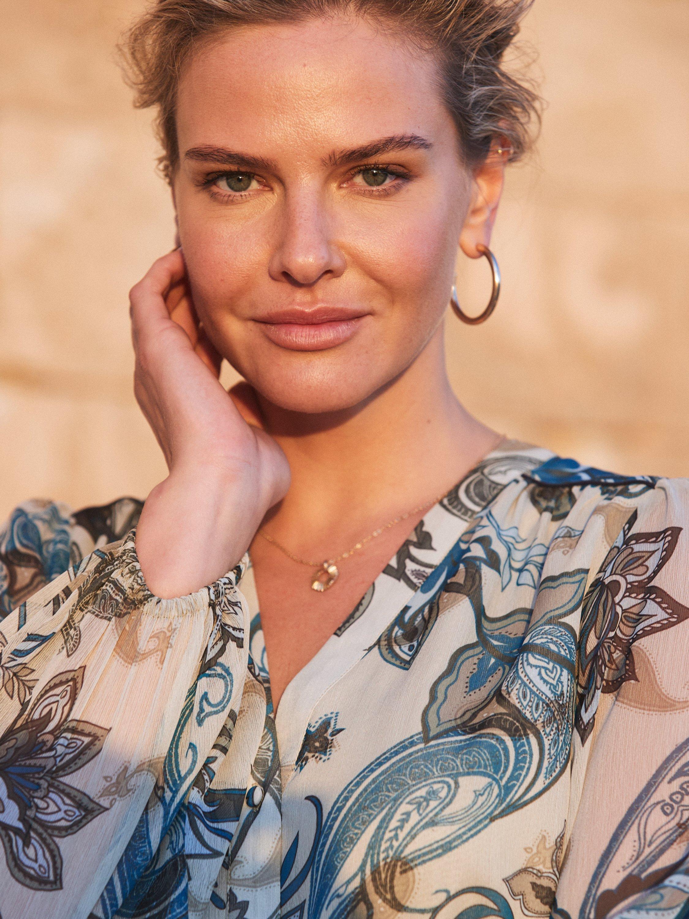 Product image 7 of 8, which shows Sosandar Paisley Tiered Hem Midi Dress, Khaki/Multi, 8