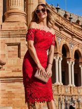 Adrianna Papell Soutache Rosette Midi Dress, Red
