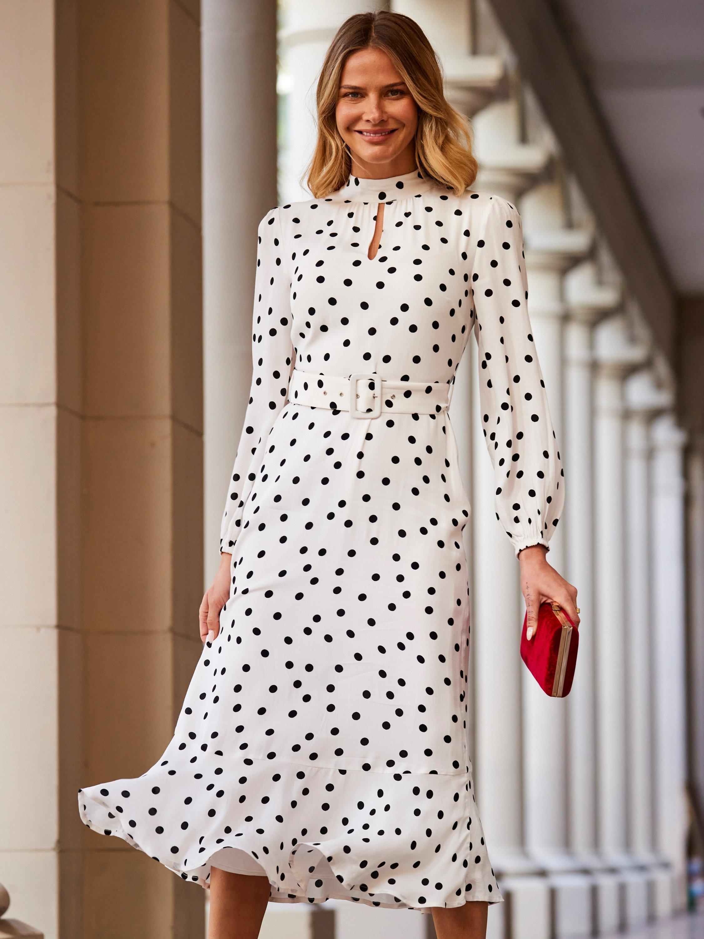 Product image 4 of 7, which shows Sosandar Spot Print Belted Dress, White, 6