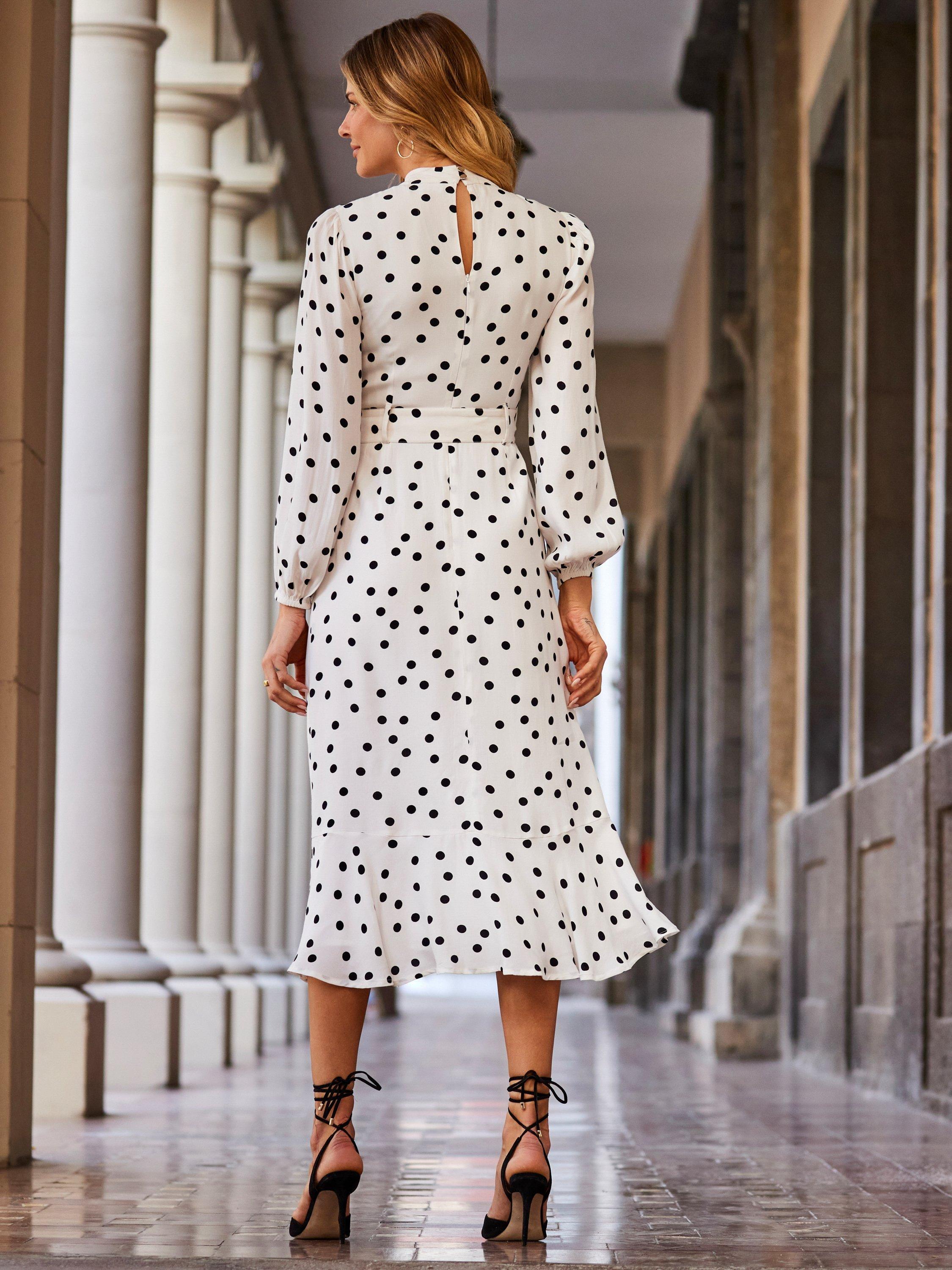 Product image 5 of 7, which shows Sosandar Spot Print Belted Dress, White, 6