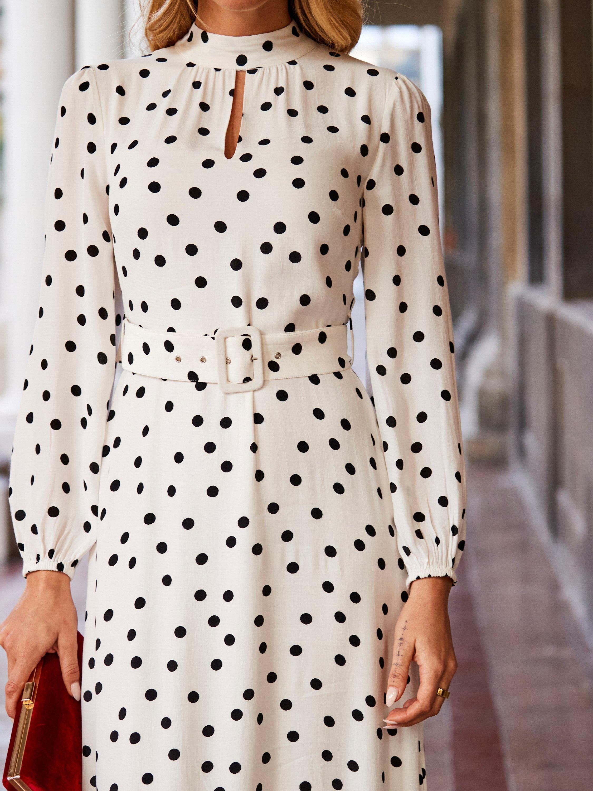 Product image 6 of 7, which shows Sosandar Spot Print Belted Dress, White, 6