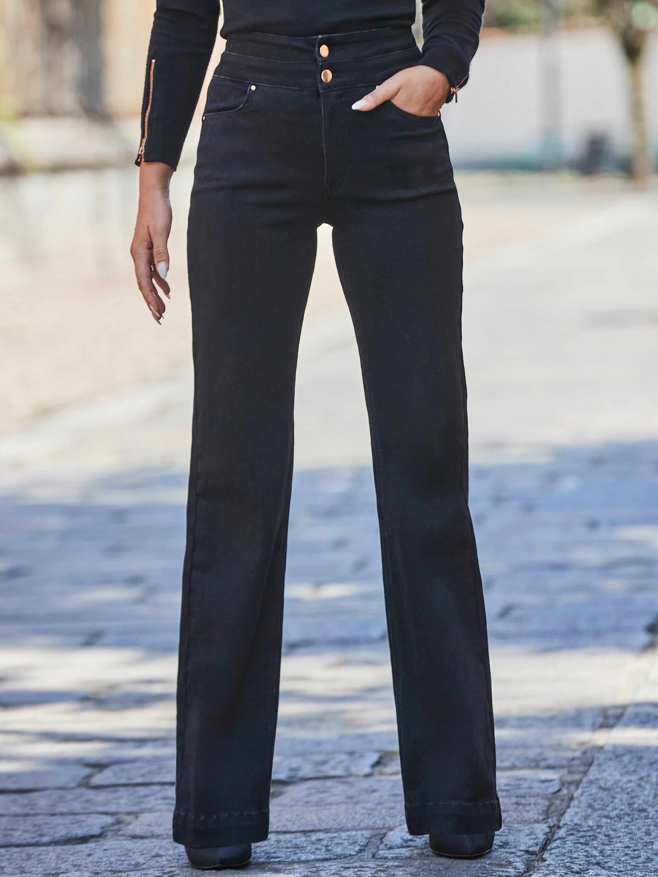 Product image 5 of 6, which shows Sosandar Contour Waist Wide Leg Jeans, Black, 6R