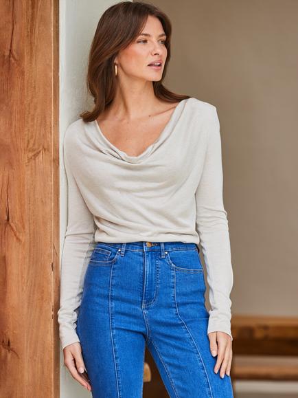 Sosandar Shimmer Cowl Neck Top, Champagne Gold, Champagne Gold