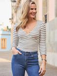 Sosandar Stripe Wrap Neck Top, Ivory/Black