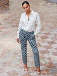 Sosandar Geometric Tapered Trousers, Blue/Multi