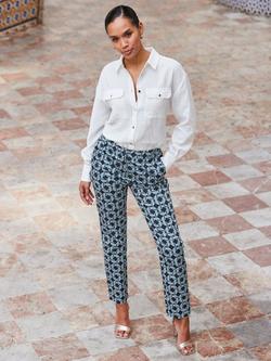 Sosandar Geometric Tapered Trousers, Blue/Multi, Blue/Multi